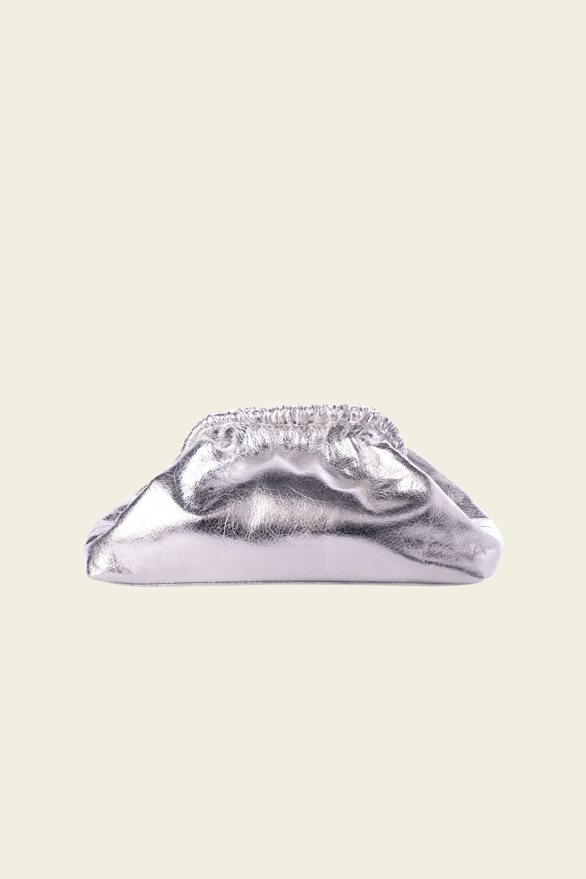 Slouch Leather Clutch in Crushed Silver