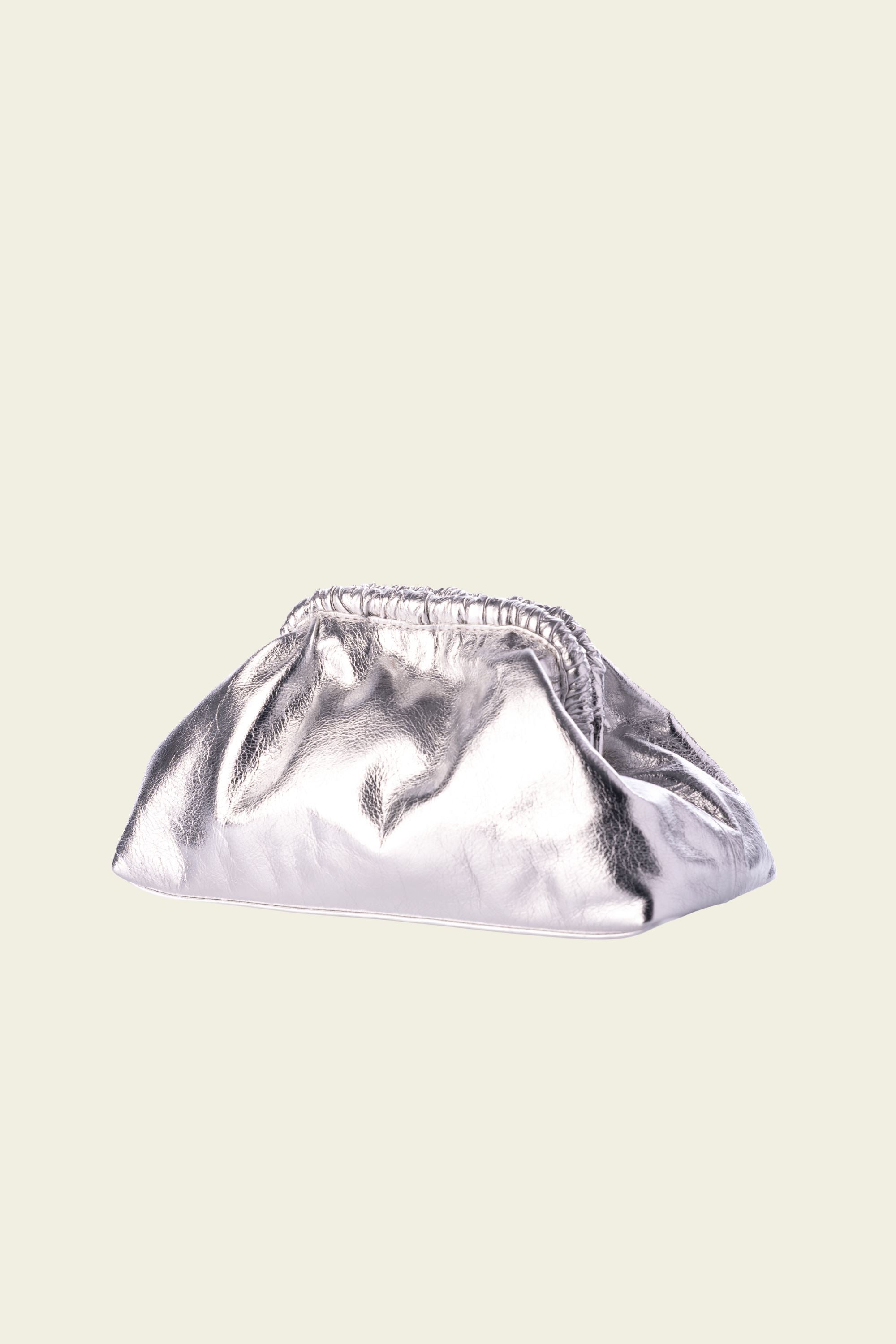 Slouch Leather Clutch in Crushed Silver