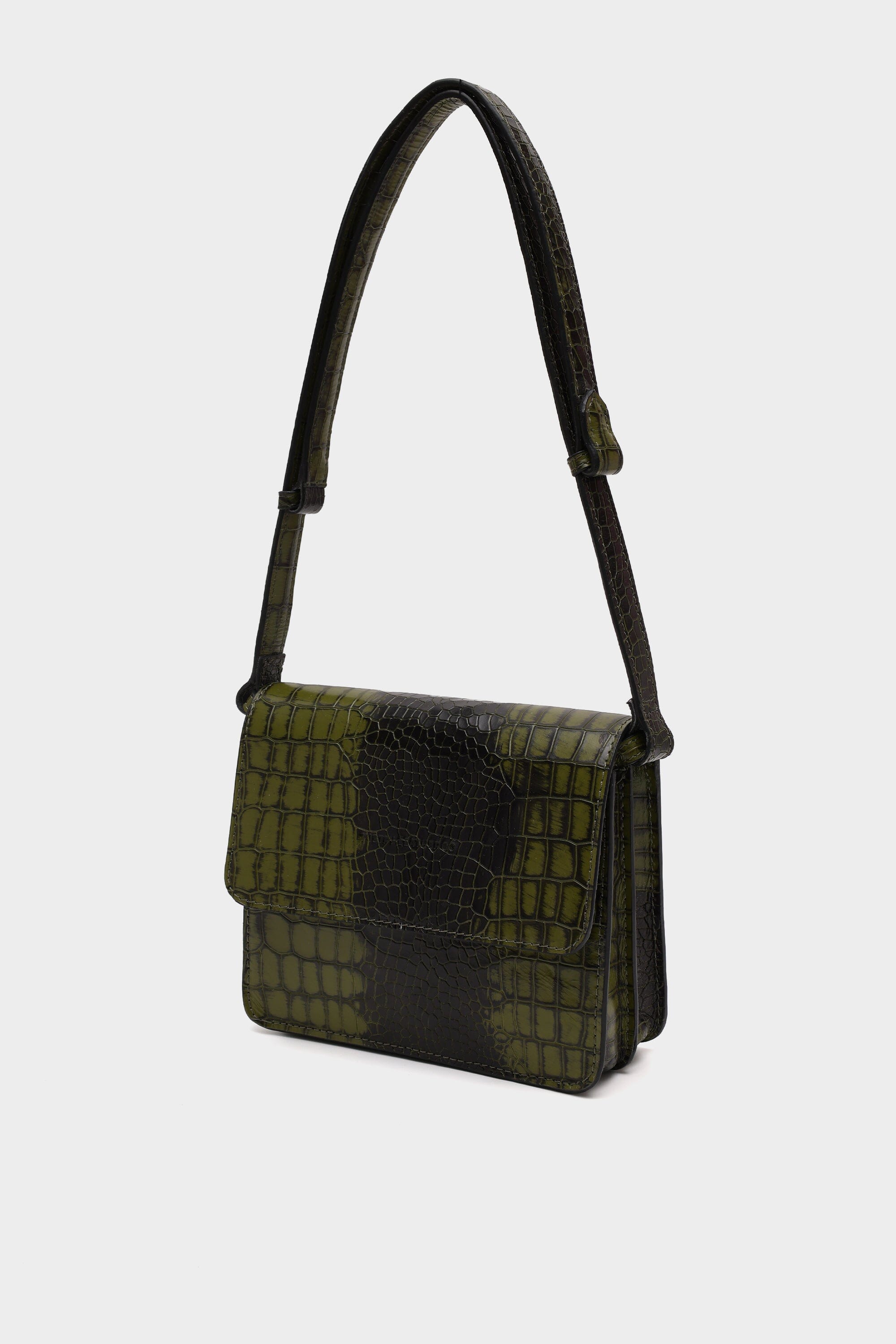 Classic Flap Croc Embossed Bag in Dark Olive