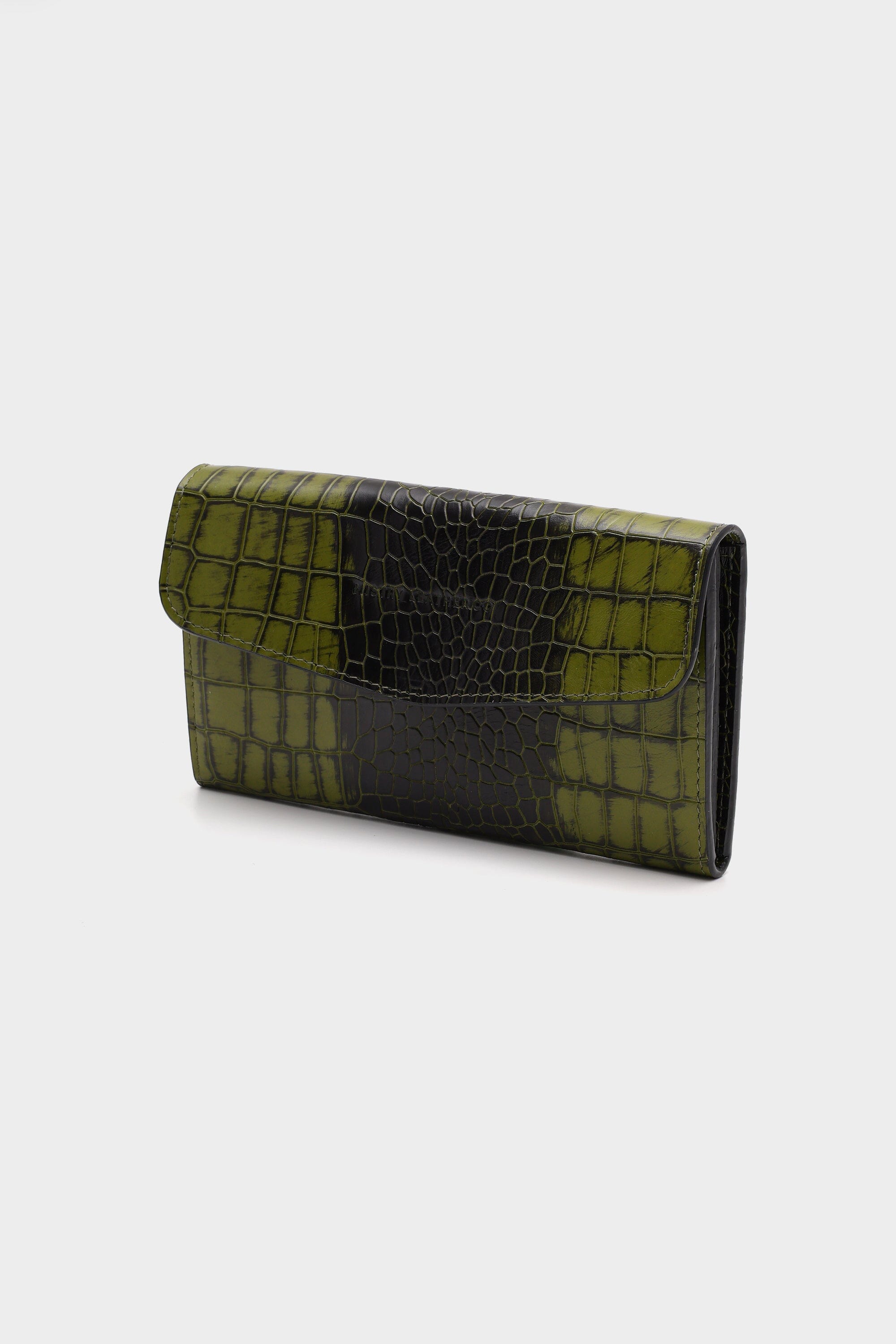 Croc-Embossed Leather Wallet In Dark Olive