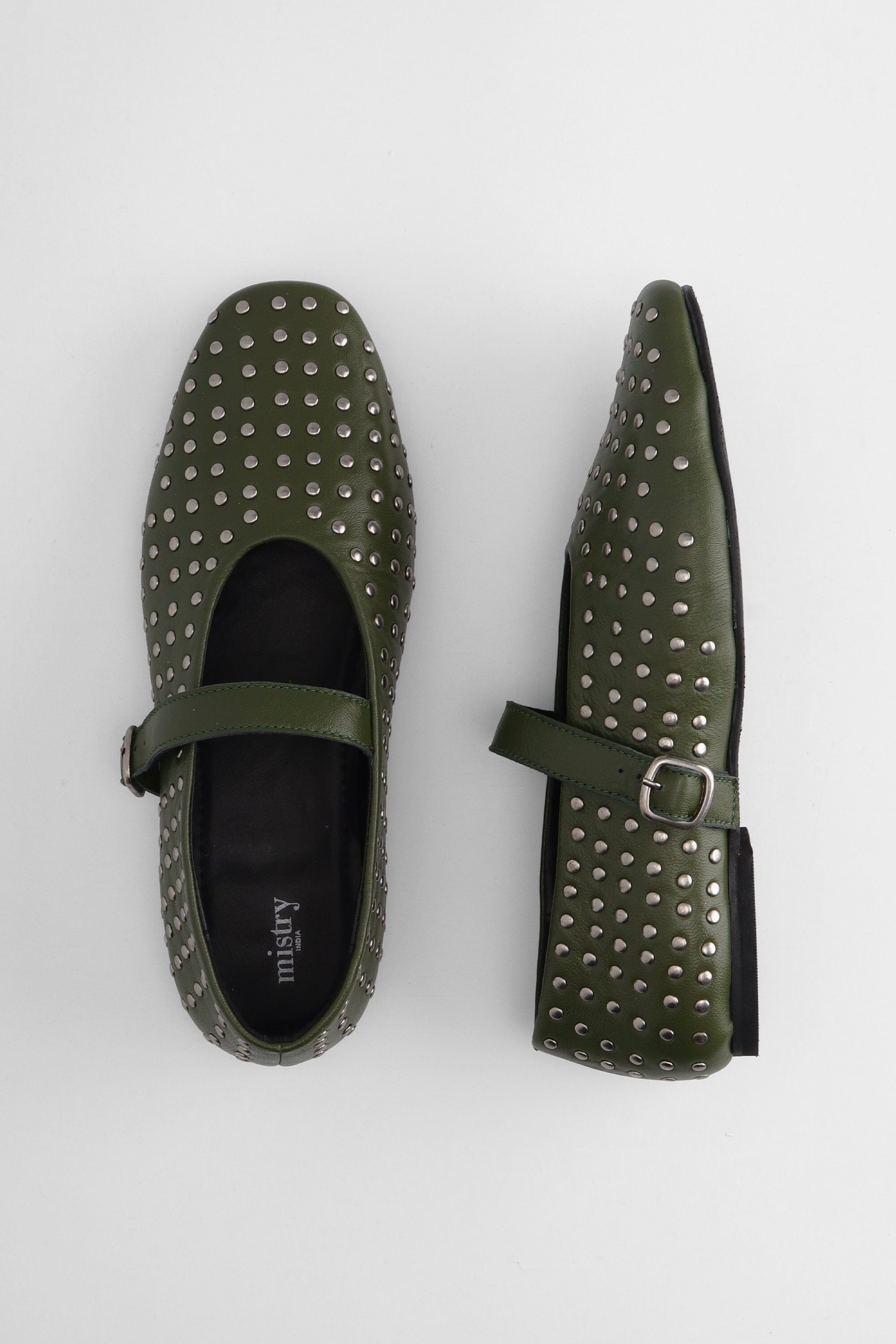 Olive Green Ballet Flats with Rivets