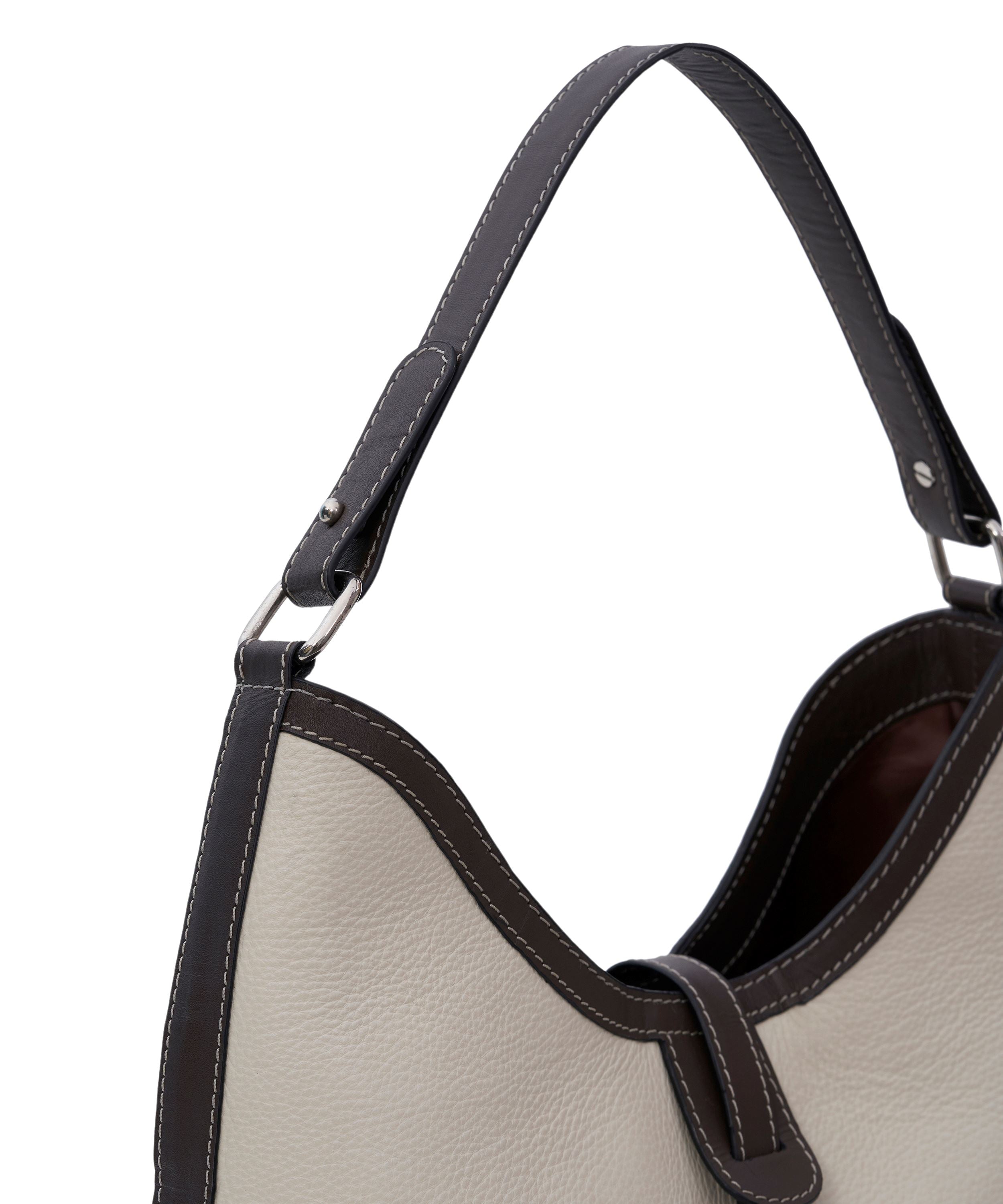 Barrel Top Handle Bag in Cream & Black
