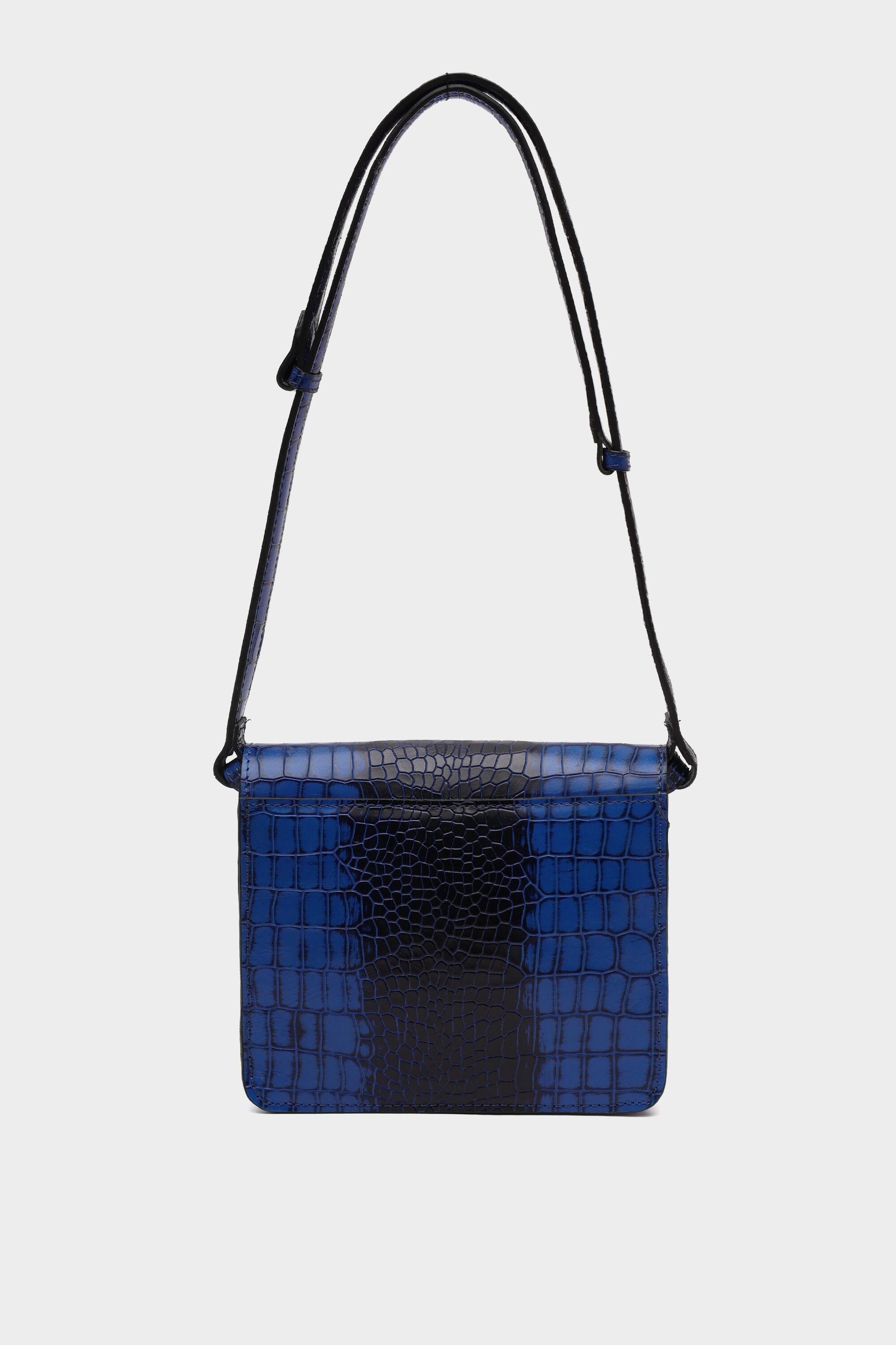 Classic Flap Croc Embossed Bag in Midnight Blue