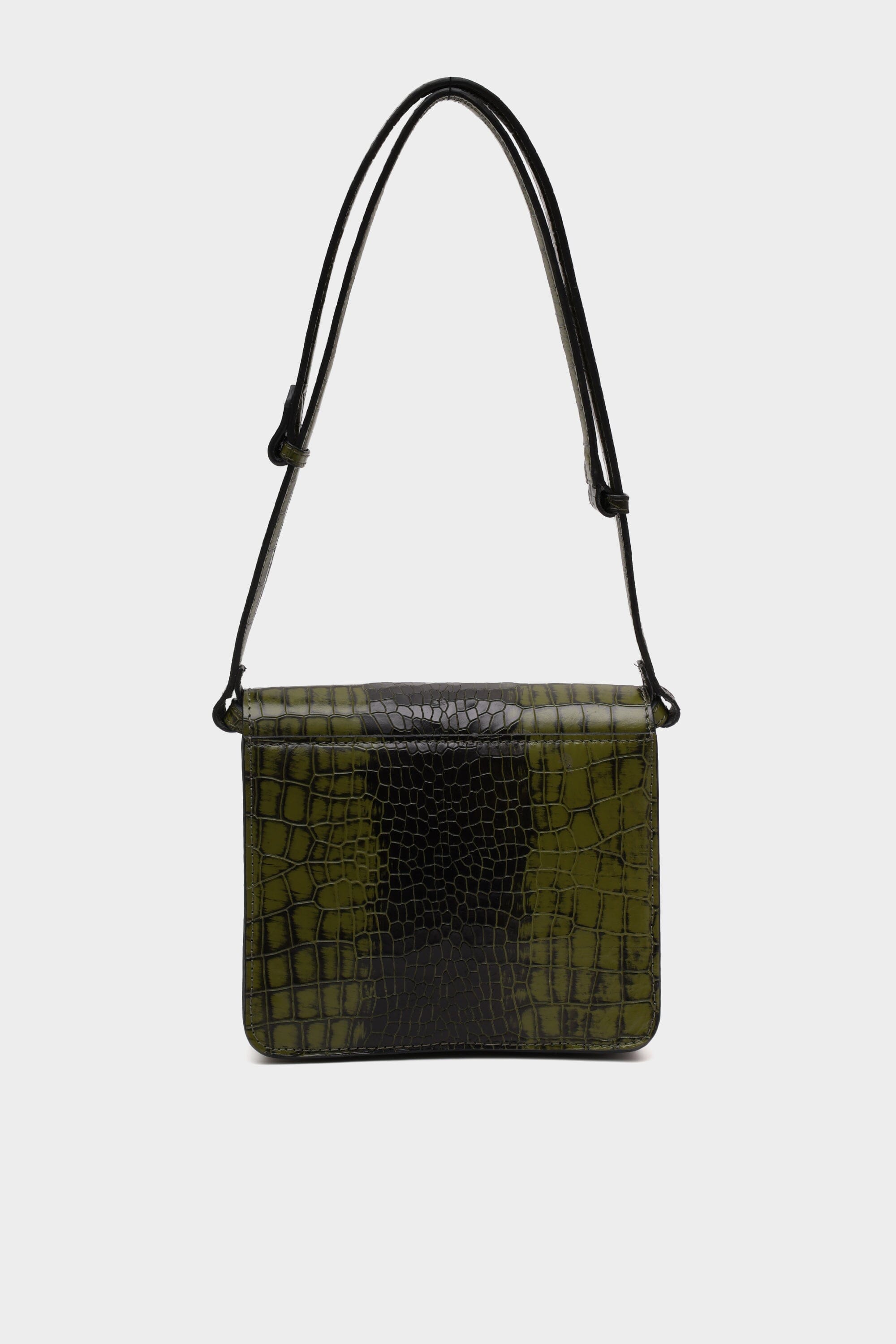 Classic Flap Croc Embossed Bag in Dark Olive