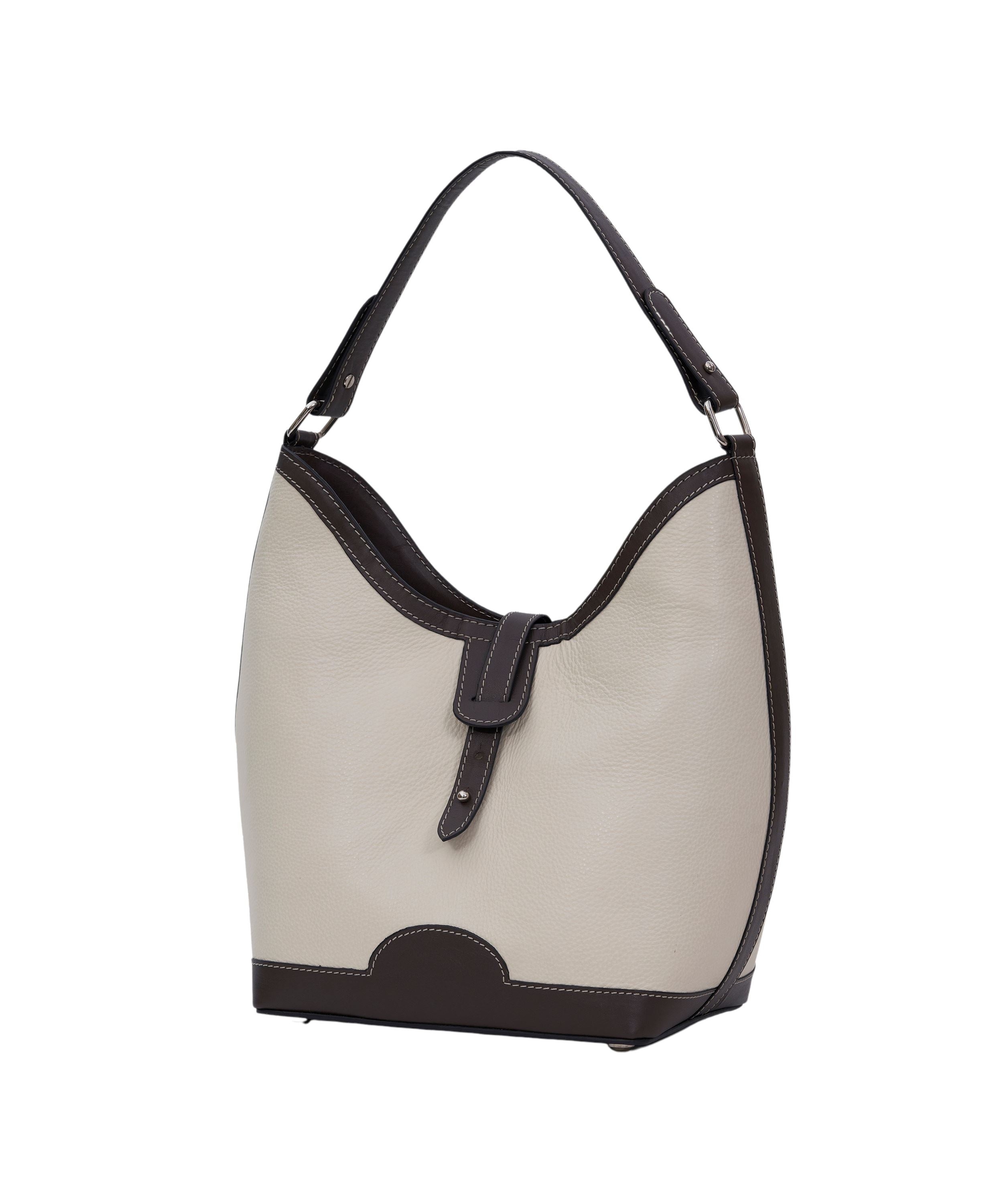 Barrel Top Handle Bag in Cream & Black
