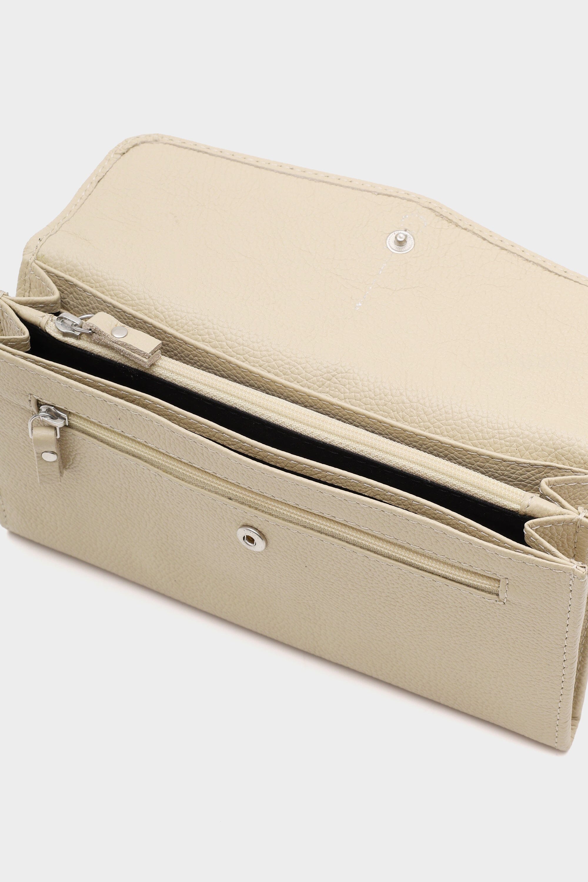 Leather Wallet with Silver Eyelets In Ecru