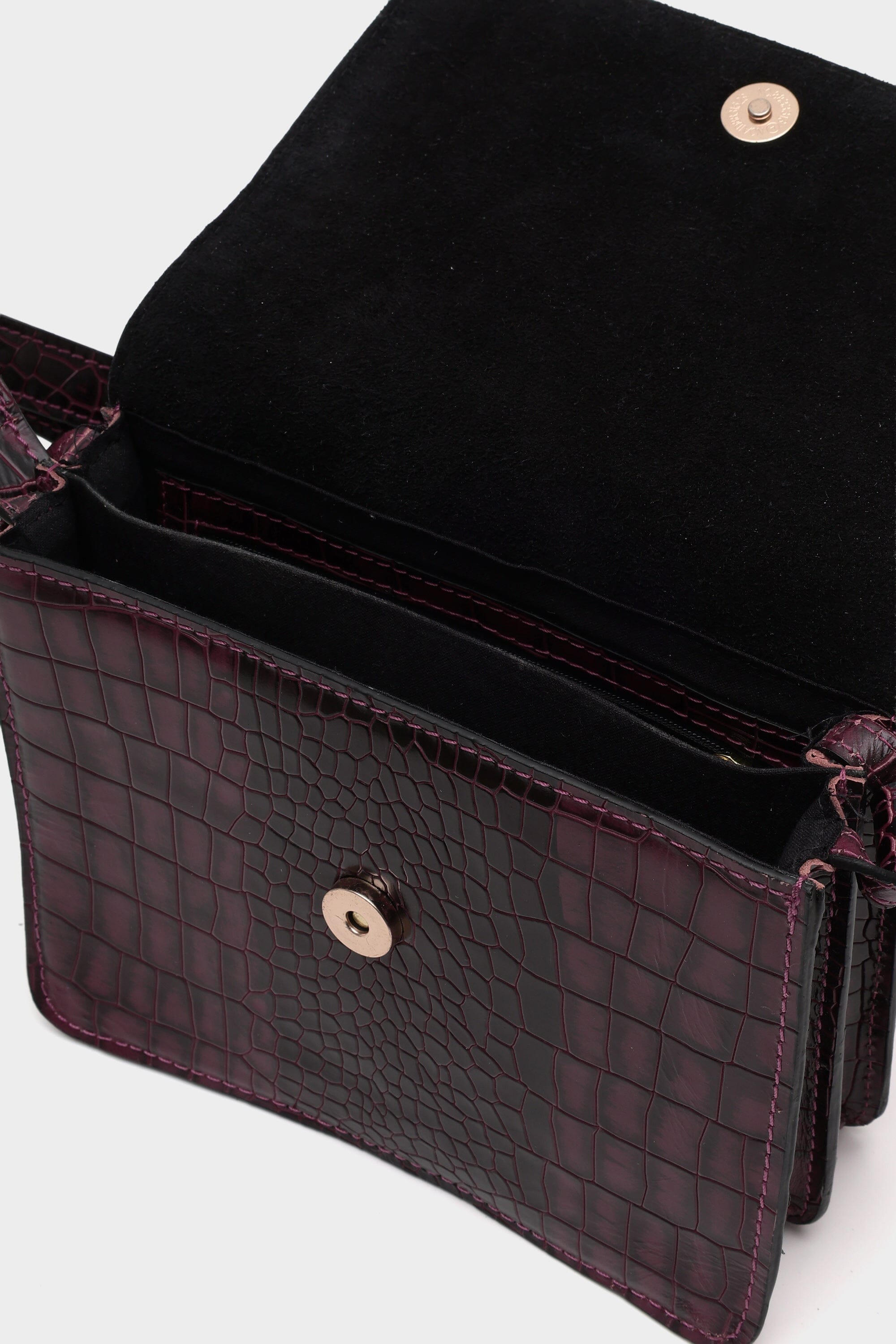 Classic Flap Croc Embossed Bag in Mulberry
