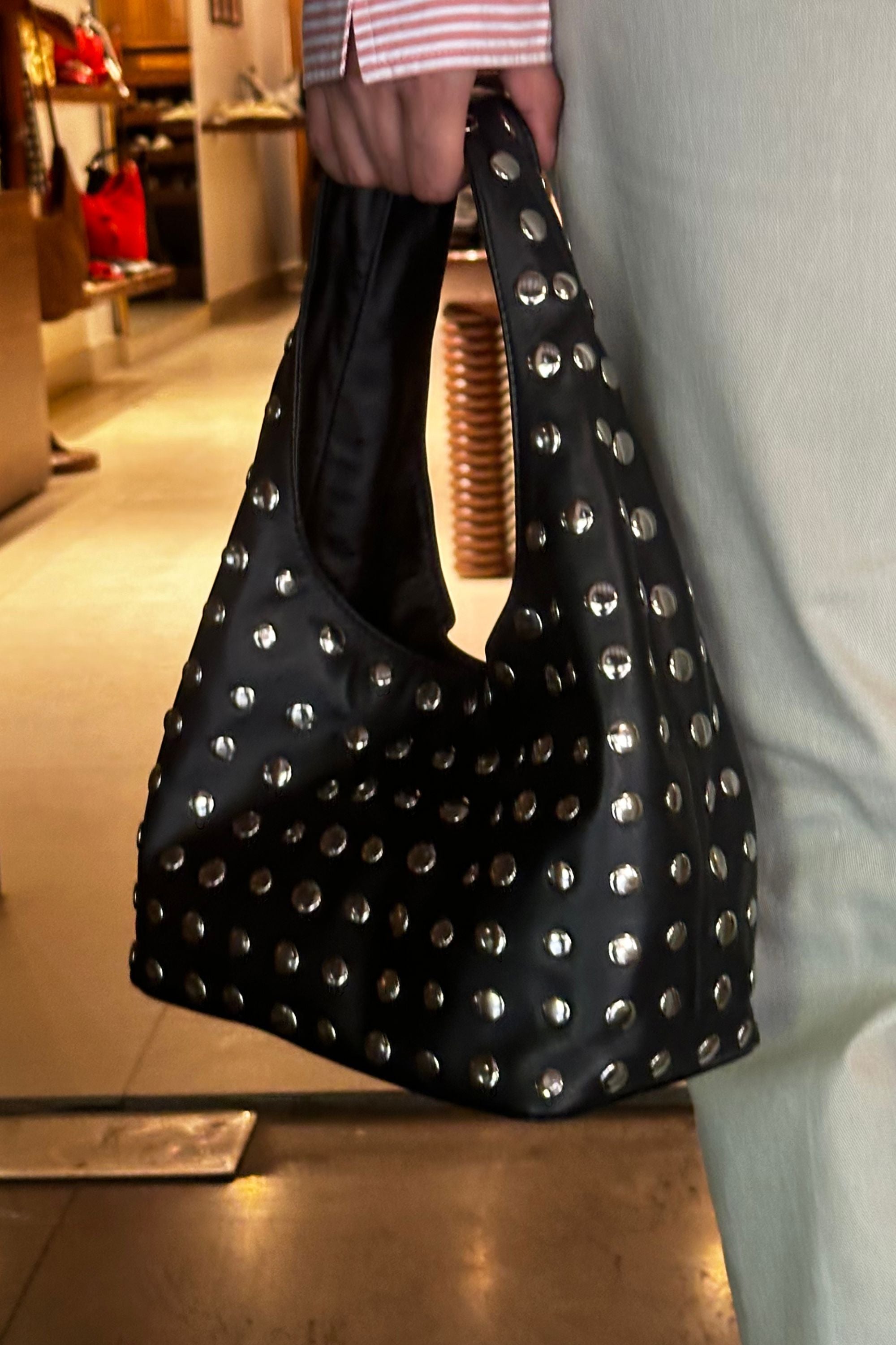 Becky Studded Midi Hobo in Black