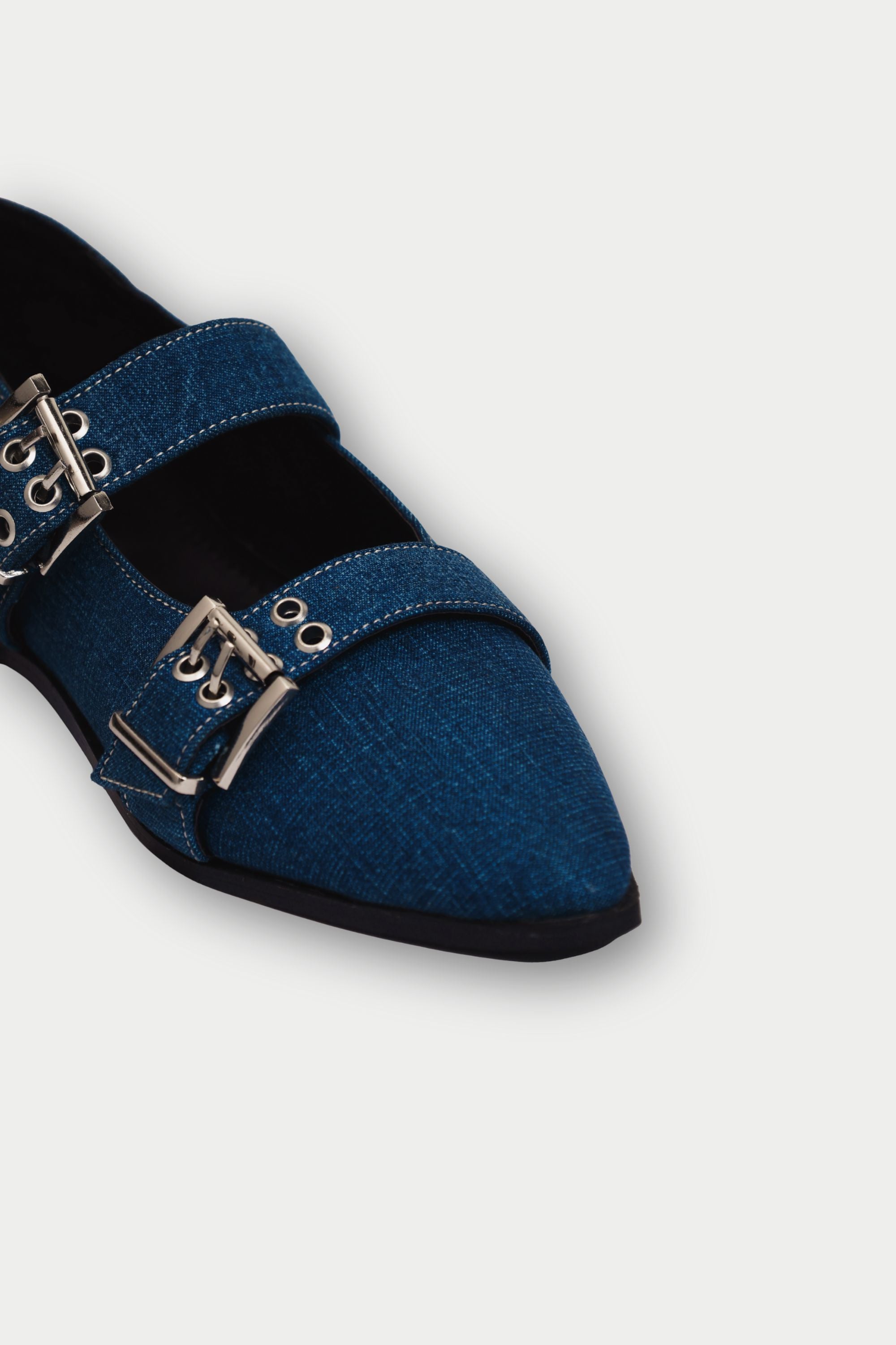 Buckled Ballet Flats in Indigo Denim