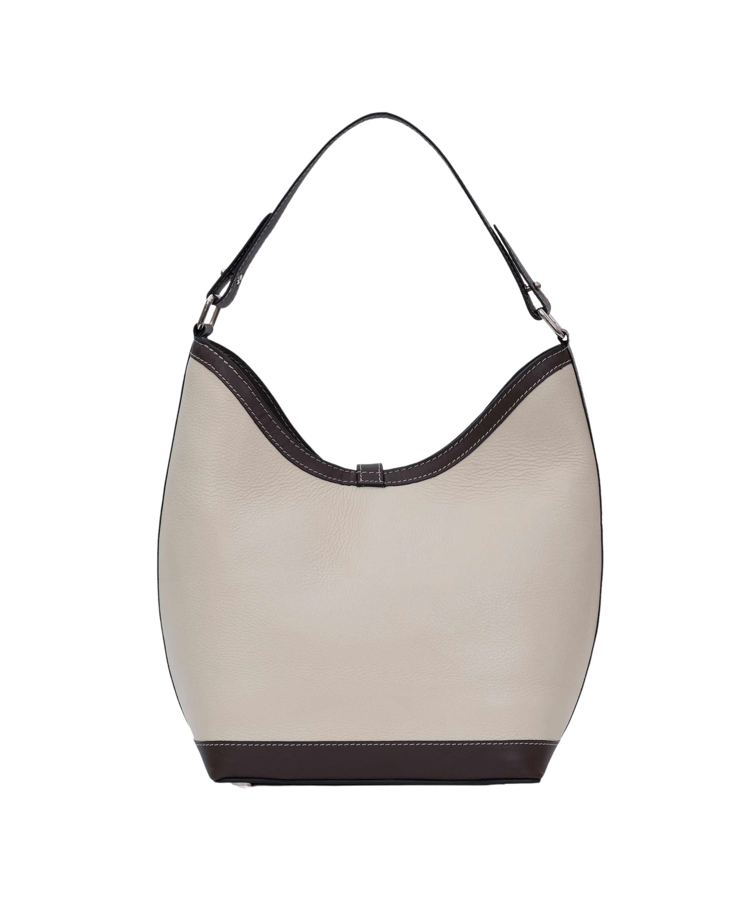 Barrel Top Handle Bag in Cream & Black