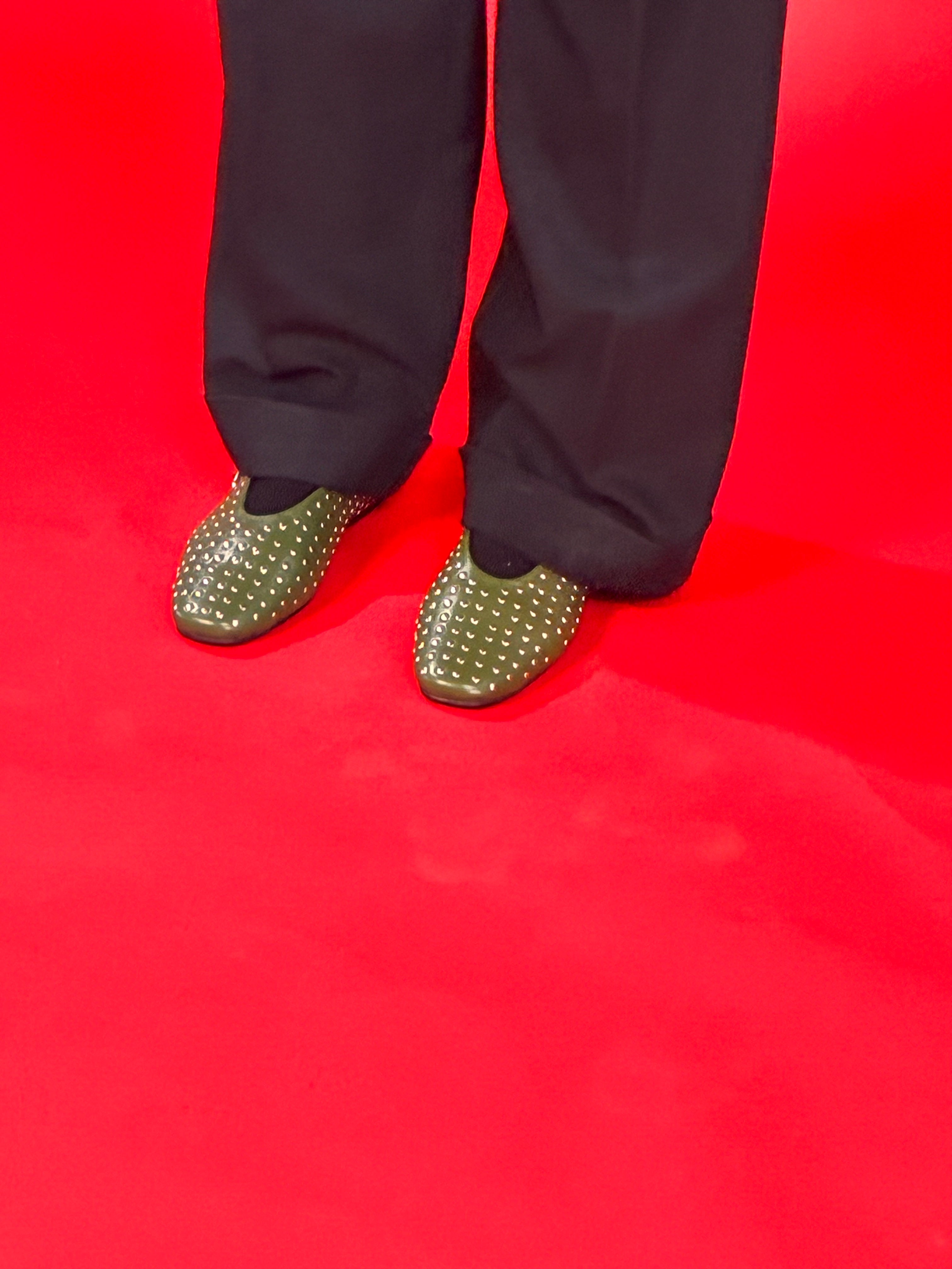 Olive Green Ballet Flats with Rivets
