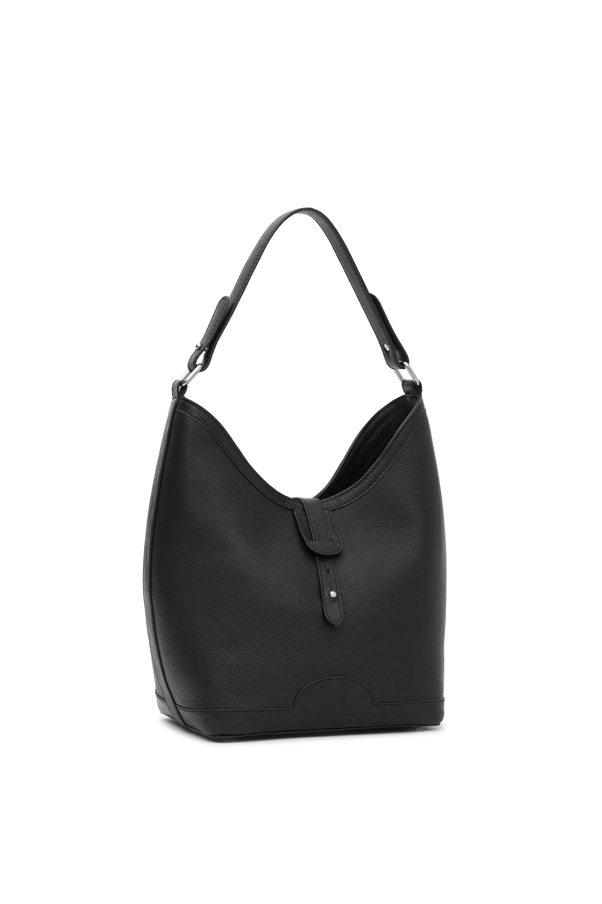 Barrel Top Handle Bag in Pebbled Black