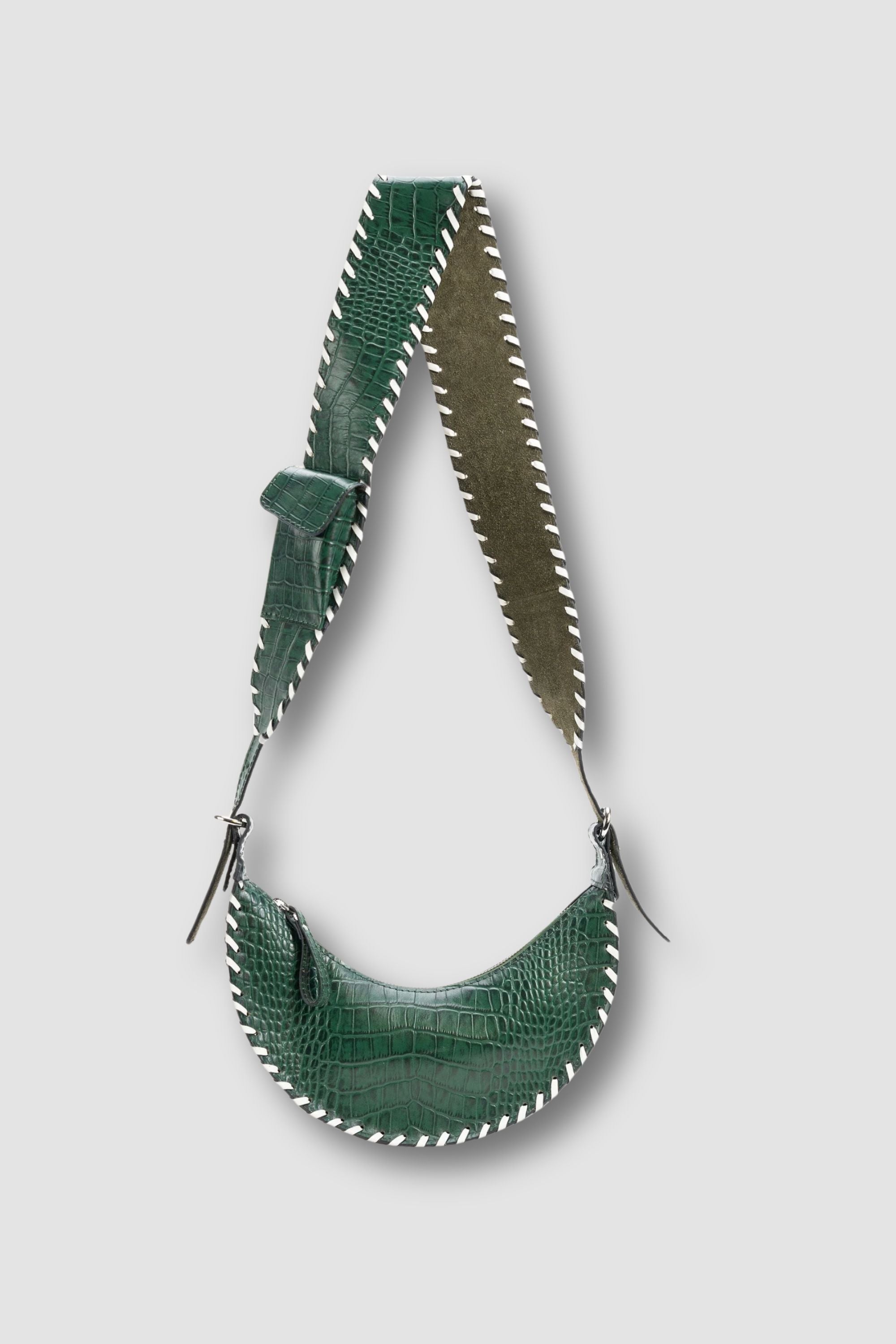 Selena - White Whipstitch Forest Green