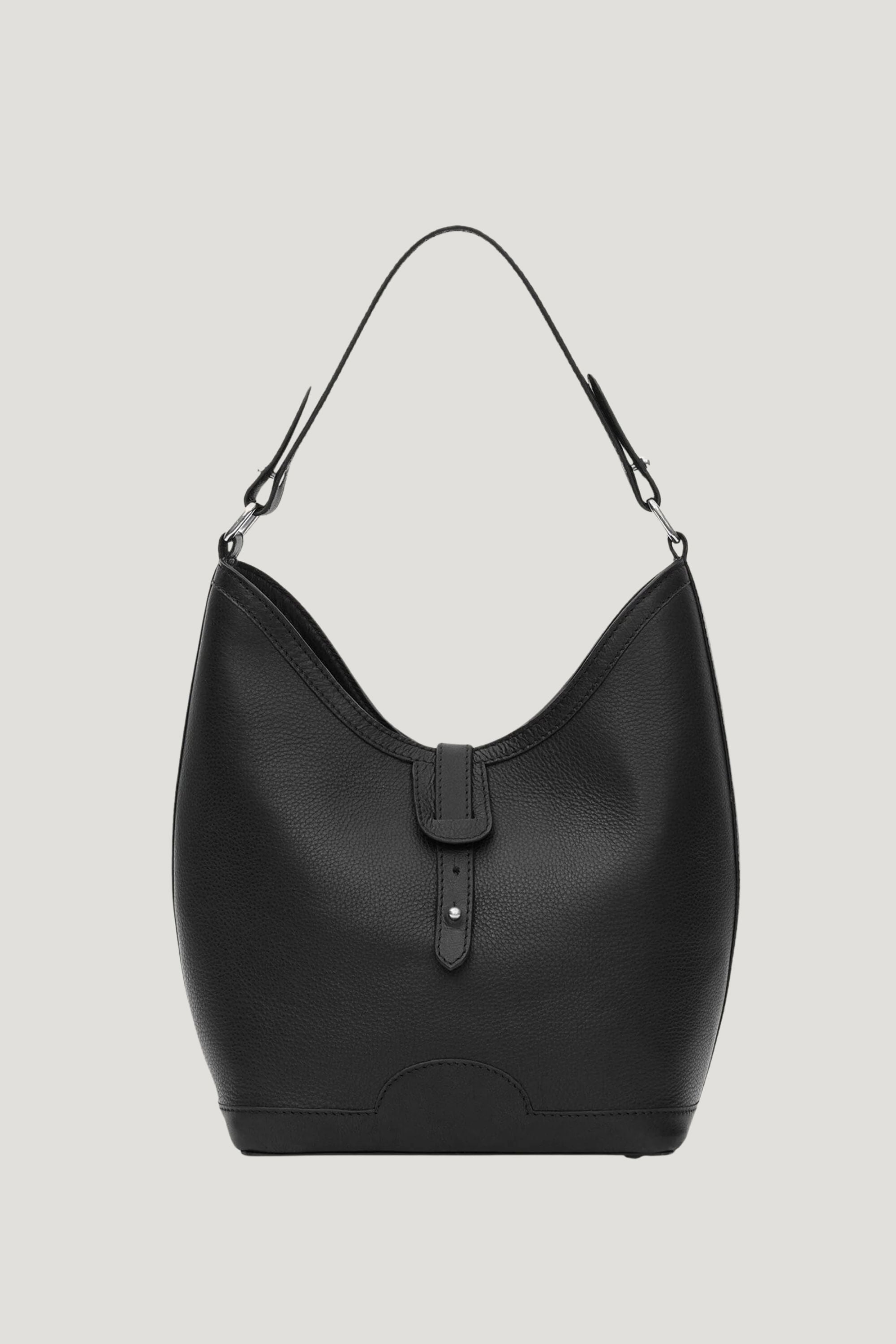 Barrel Top Handle Bag in Pebbled Black