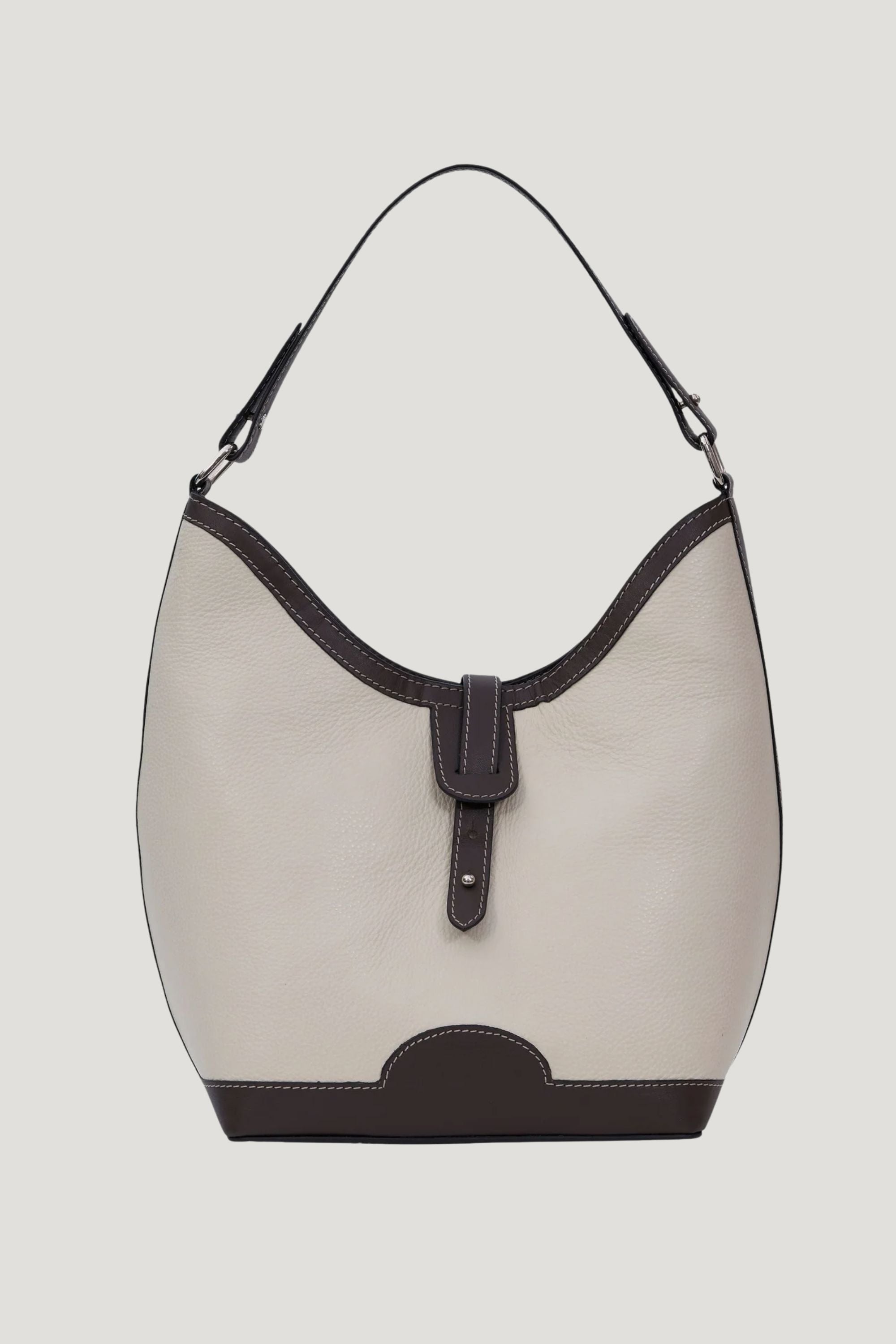 Barrel Top Handle Bag in Cream & Black