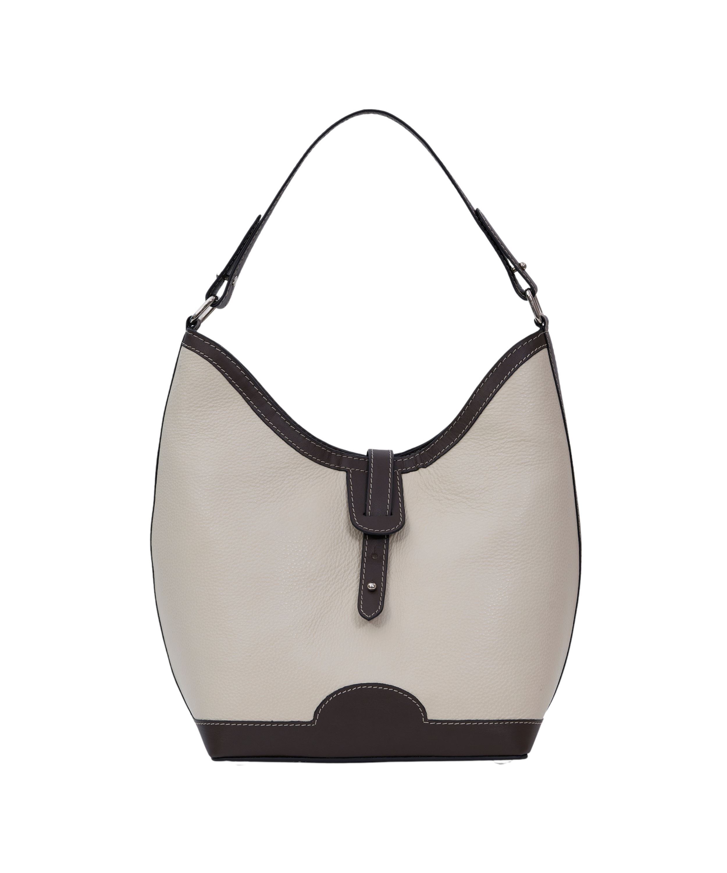 Barrel Top Handle Bag in Cream & Black