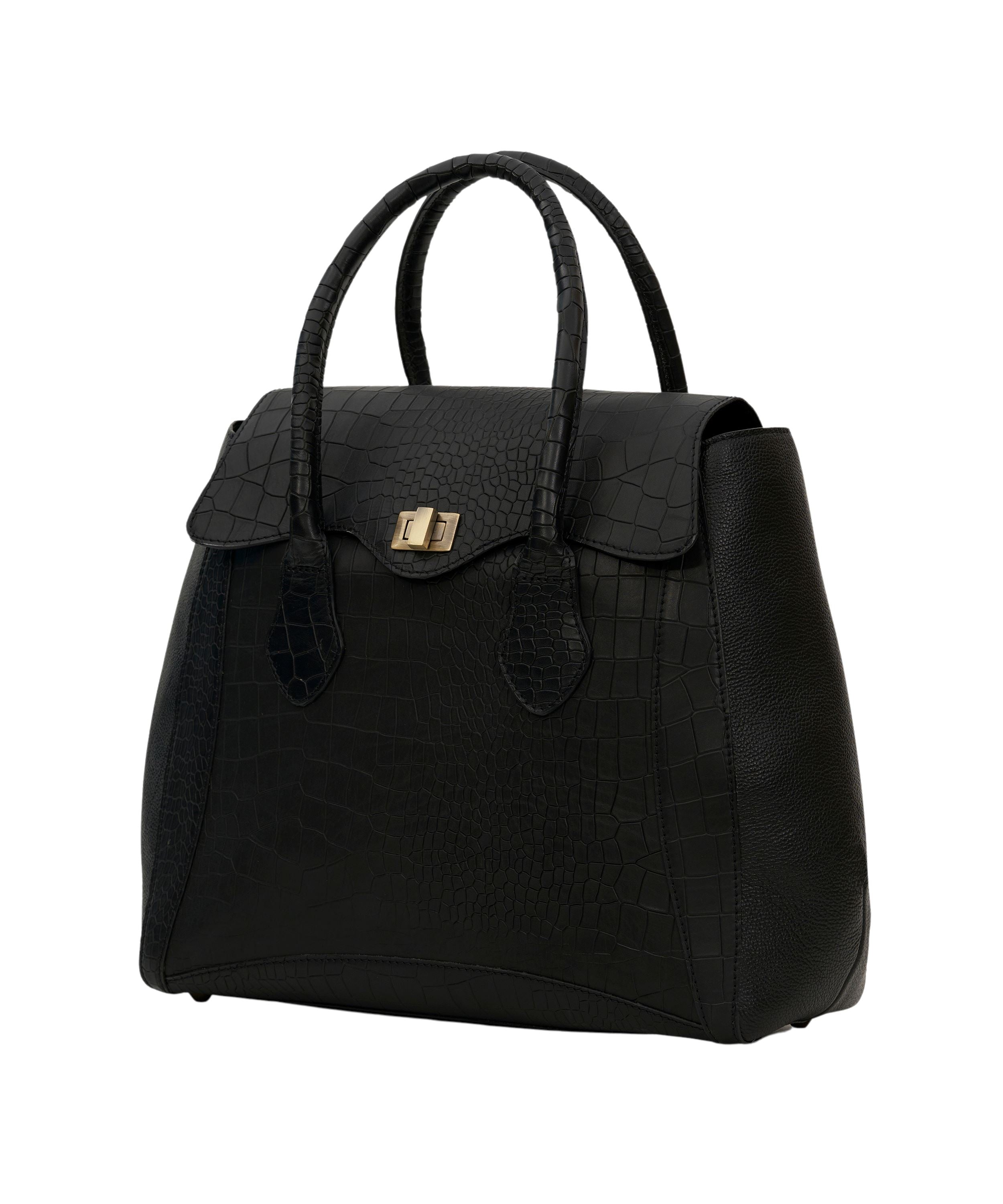 Mistry Satchel in Black Croc