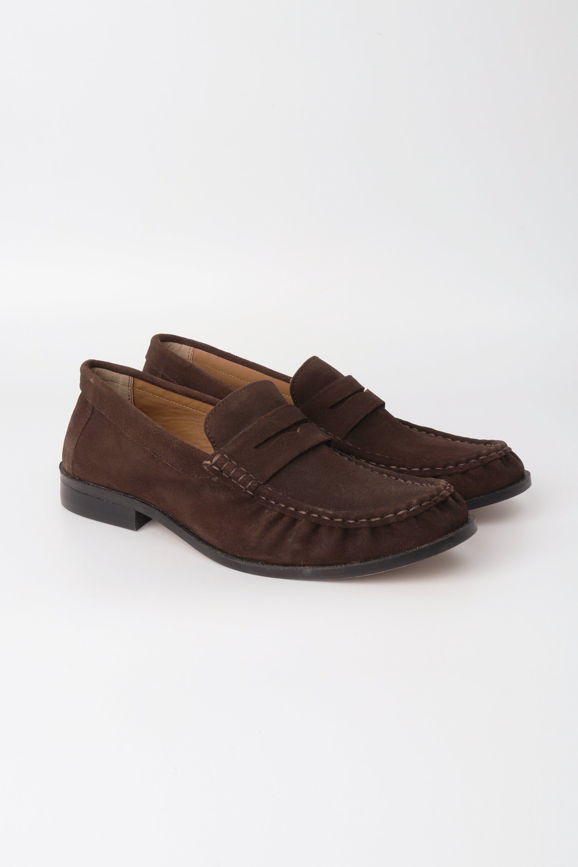 Ruche Penny Loafer in Brown Suede
