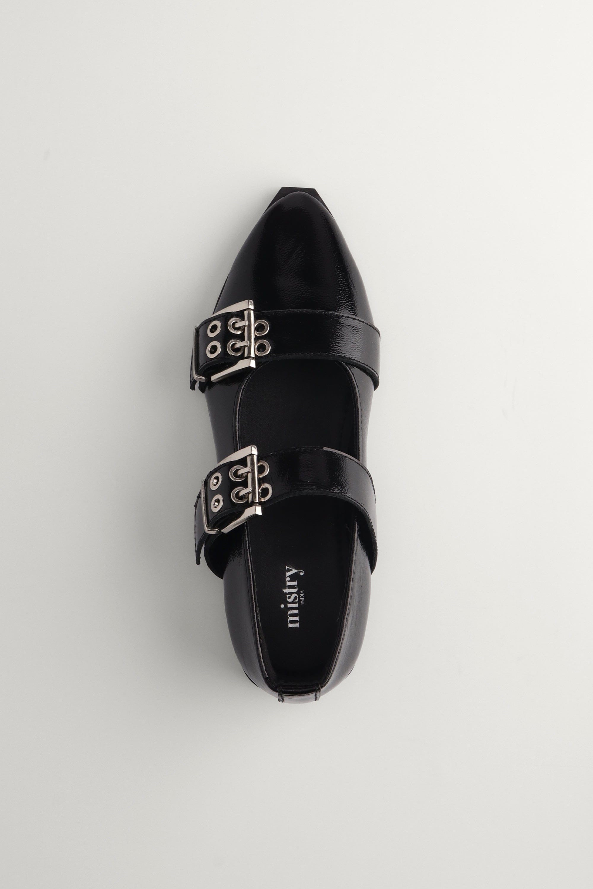 Buckled Ballet Flats in Black Patent Leather