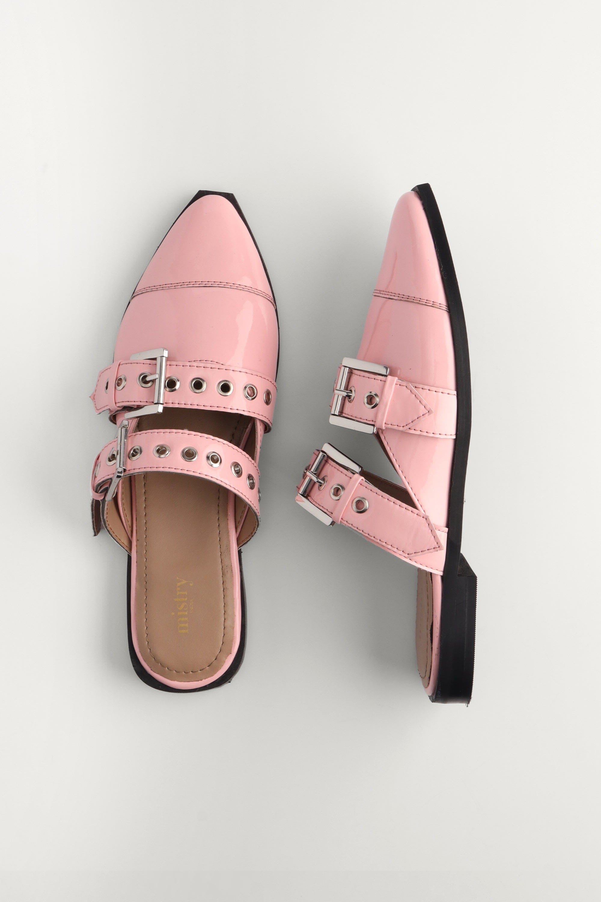 Leather Mules in Pink Patent