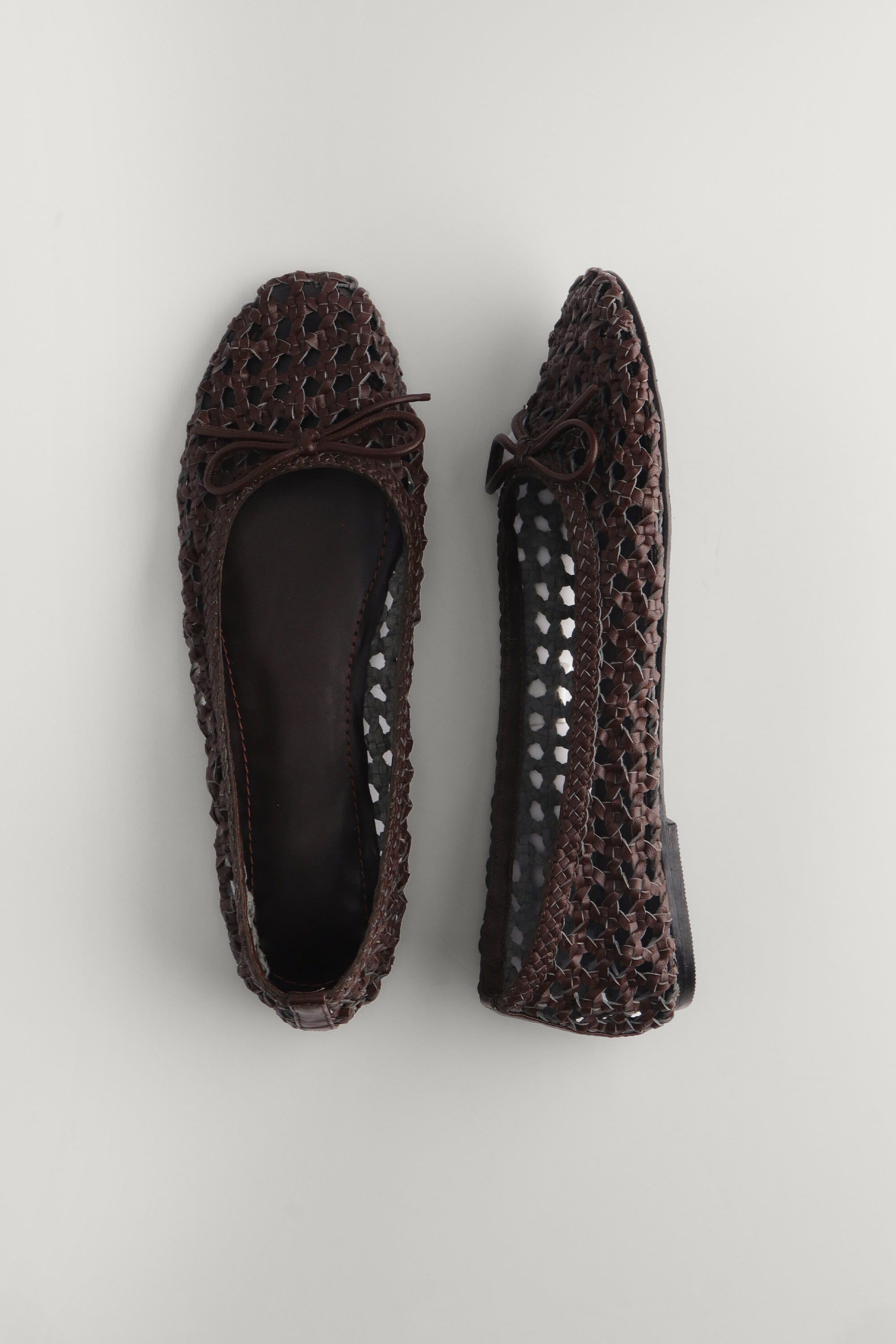 Woven Leather Ballerinas in Brown