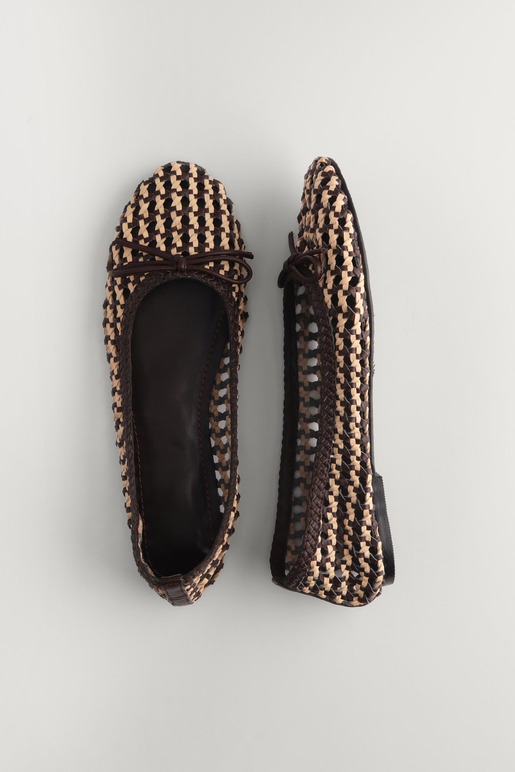 Woven Leather Ballerinas in Ecru and Brown