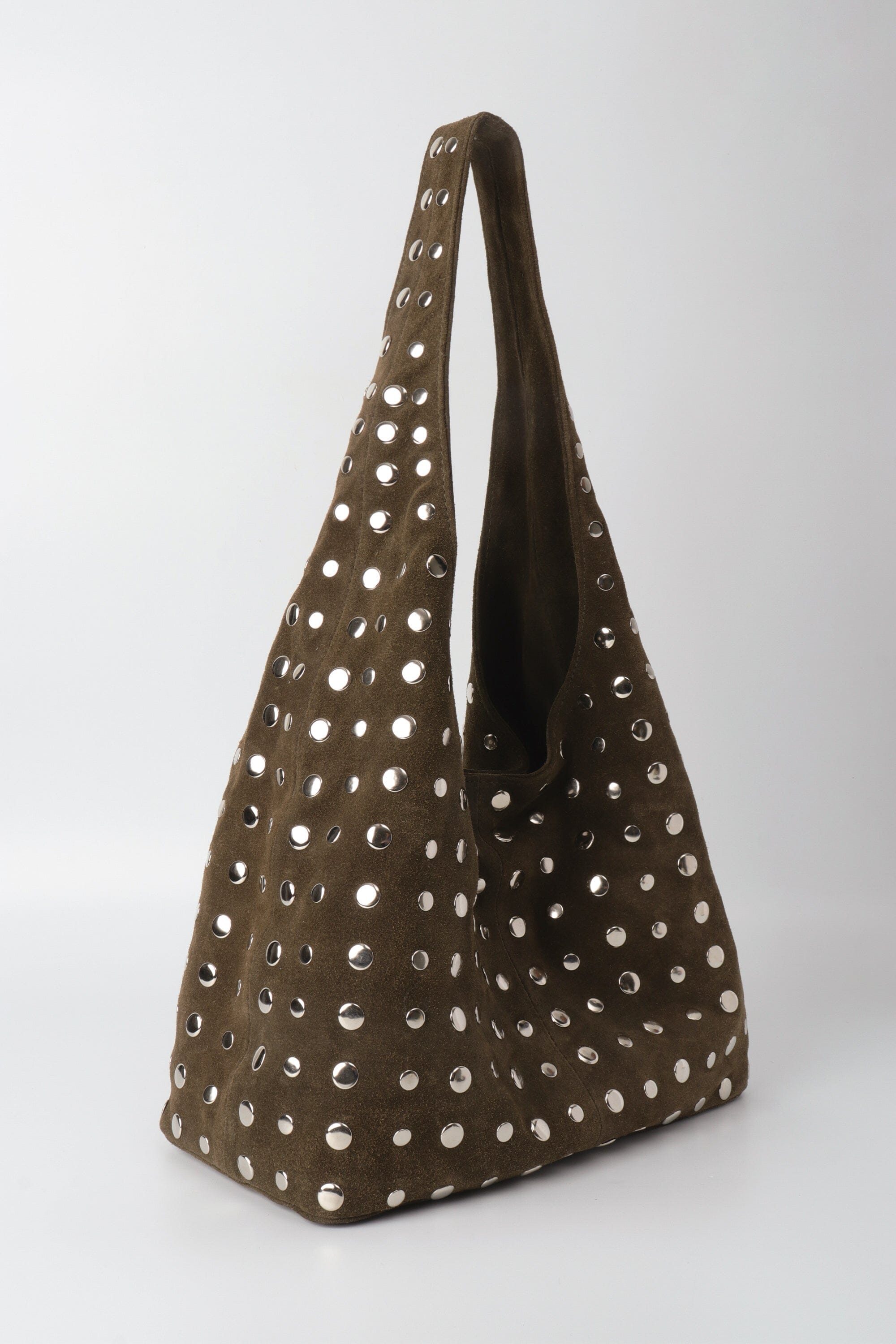 Icon Studded Tote in Olive Green Suede