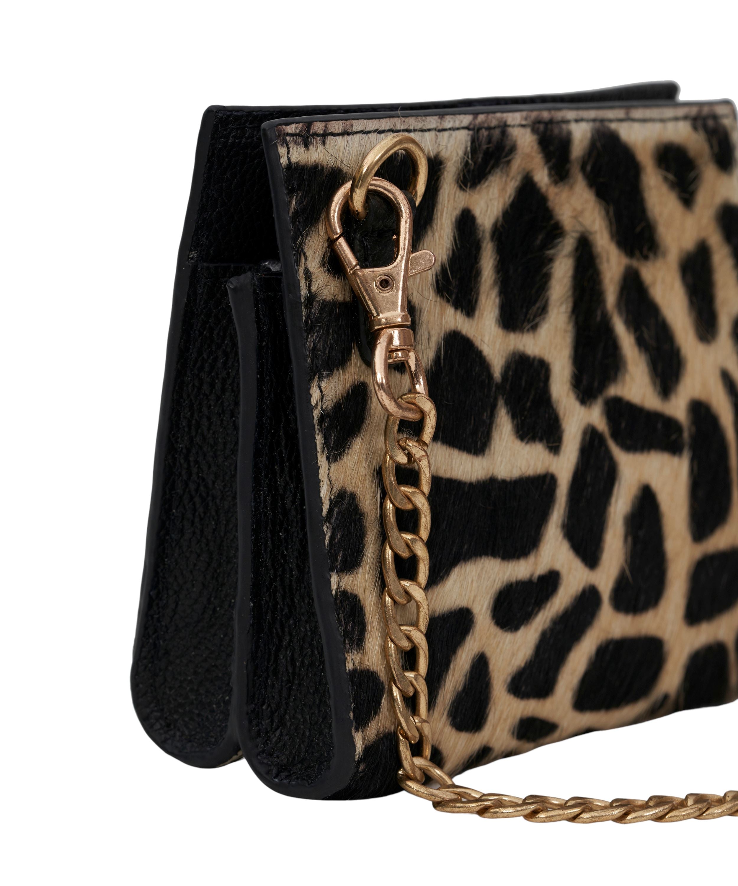 Cattle Print Hair-on Micro Bag with Dull Gold Chain