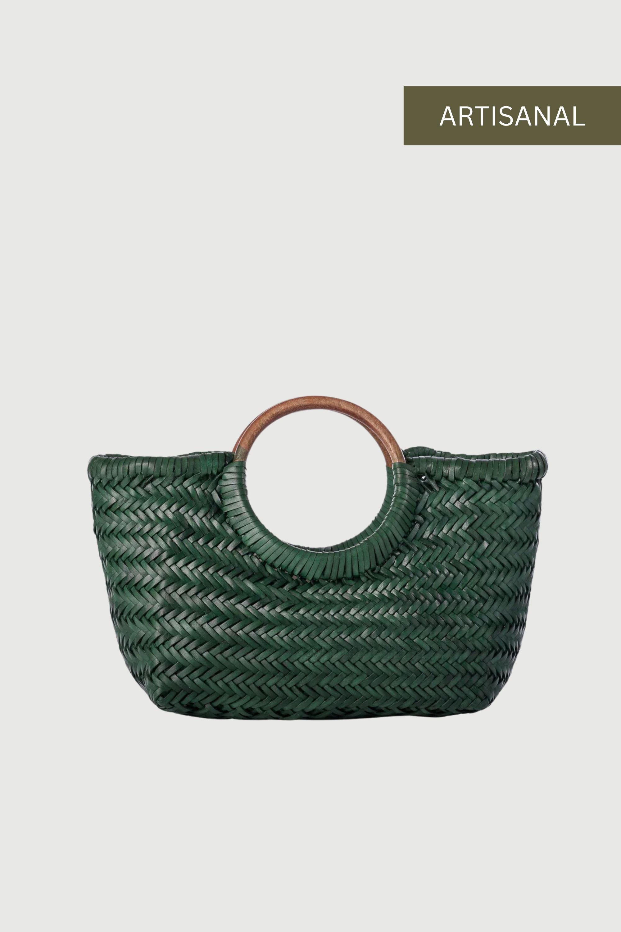 Gambino Clutch in Jade with Wooden Handles