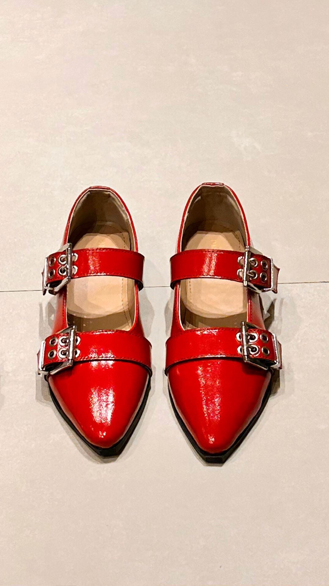 Buckled Ballet Flats in Red Patent Leather