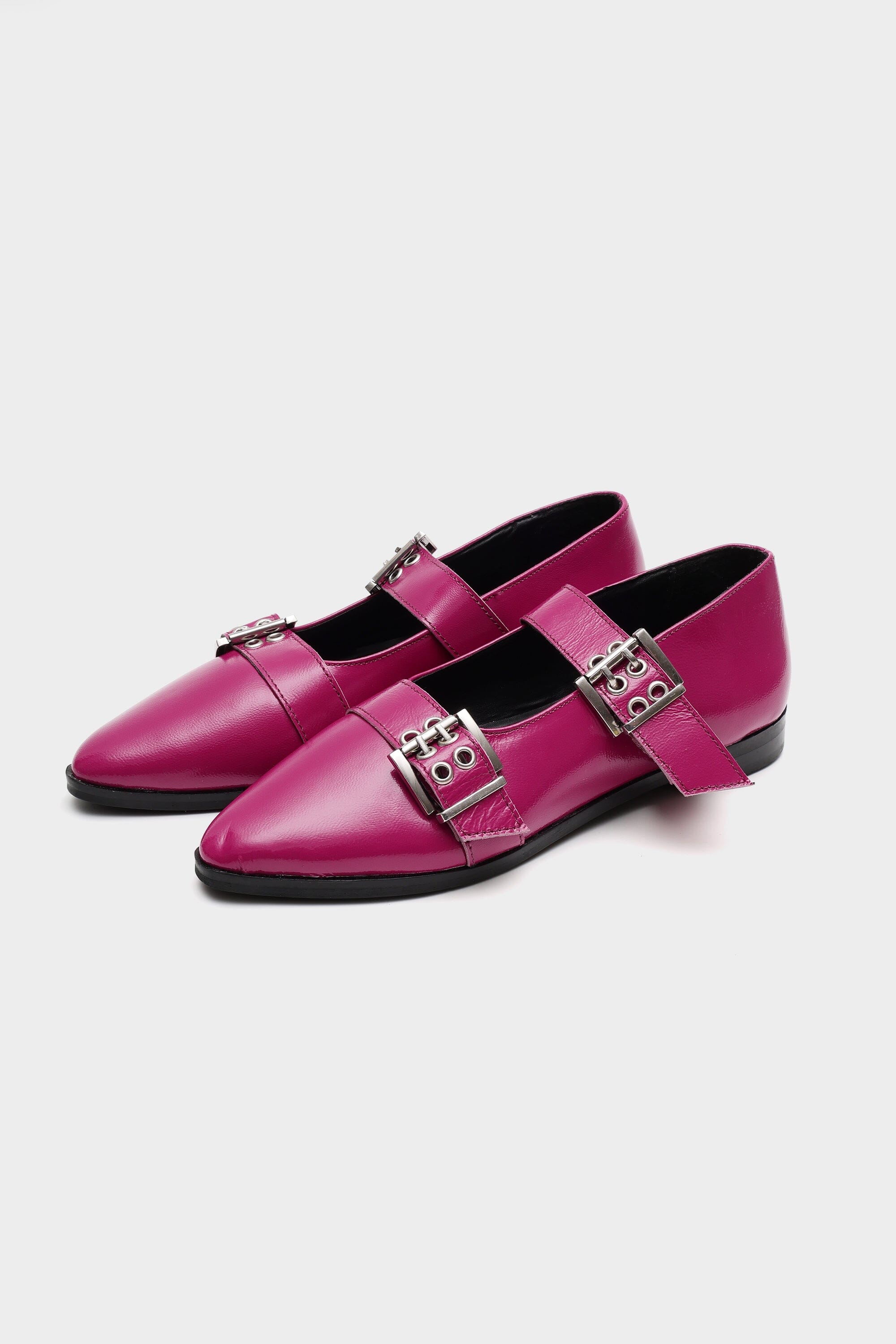 Buckled Ballet Flats in Hot Pink