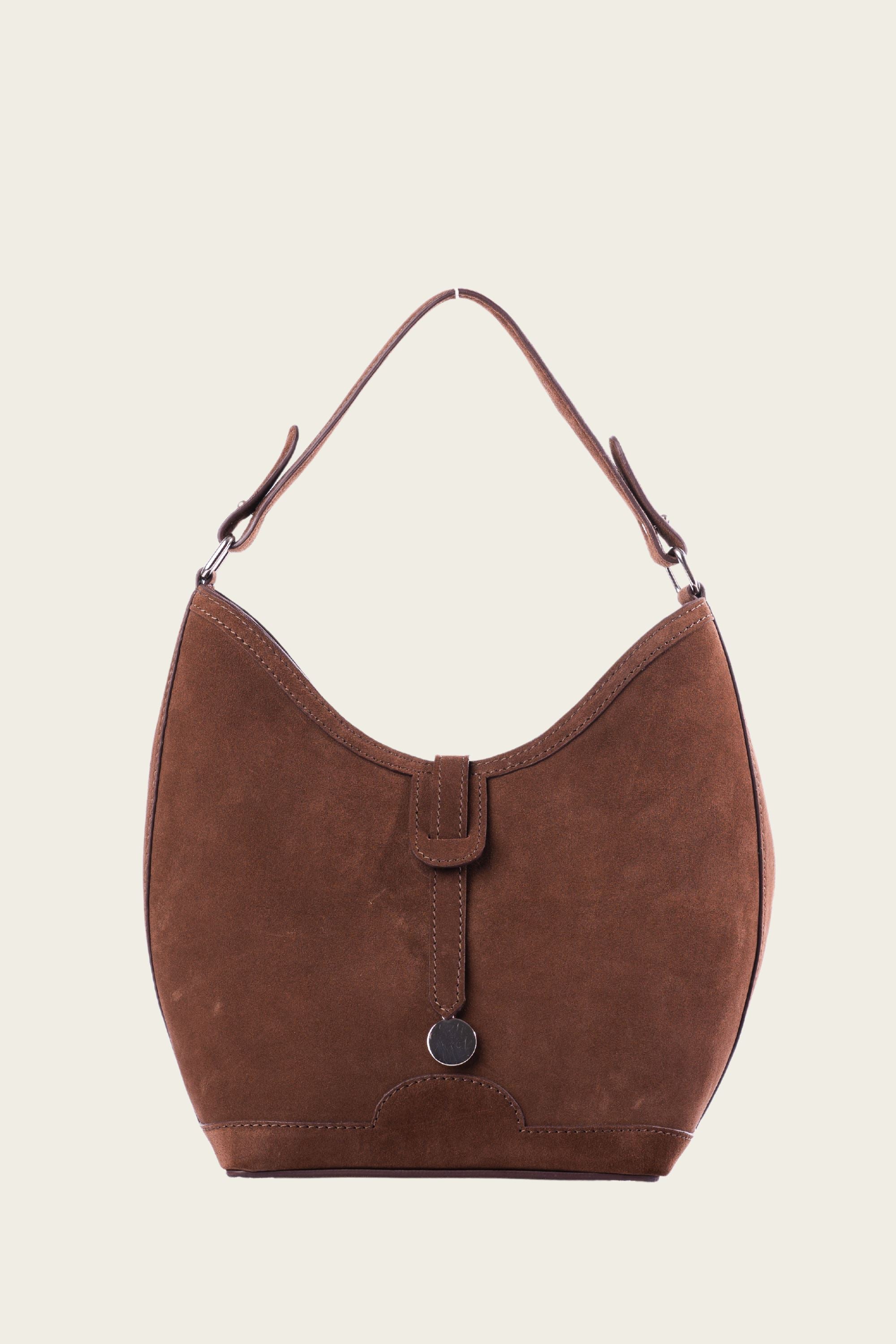 Barrel Top Handle in Brown Suede