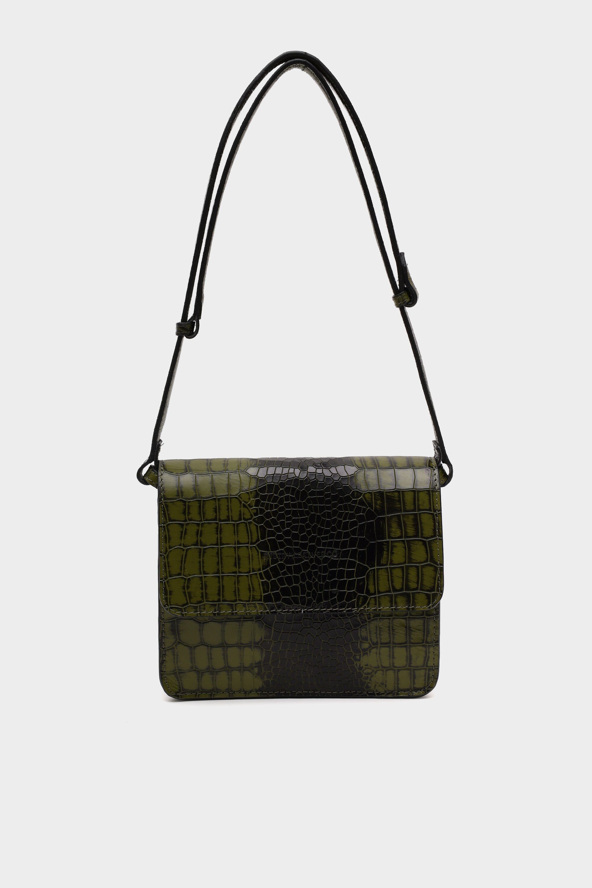 Classic Flap Croc Embossed Bag in Dark Olive