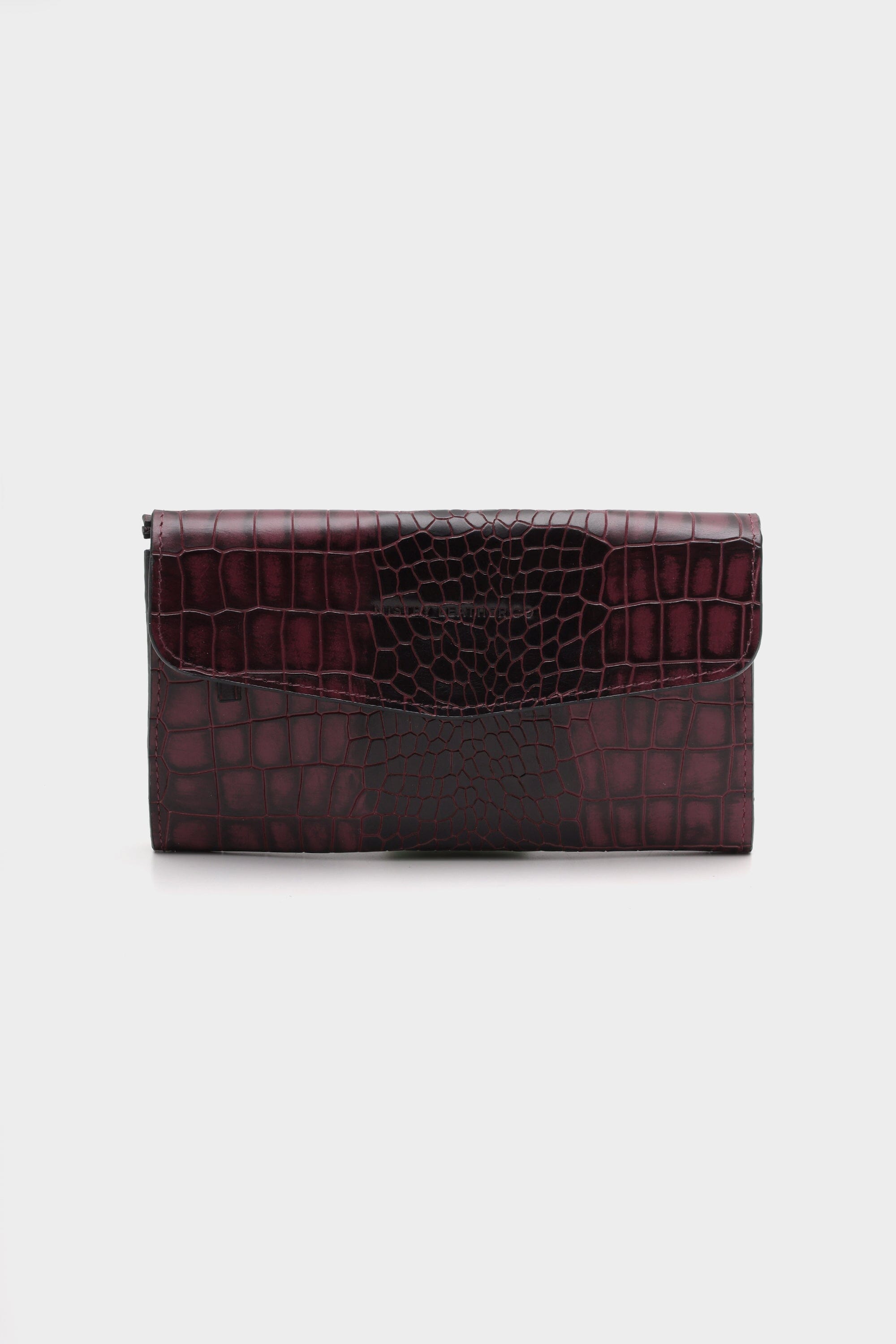 Croc-Embossed Leather Wallet In Mulberry