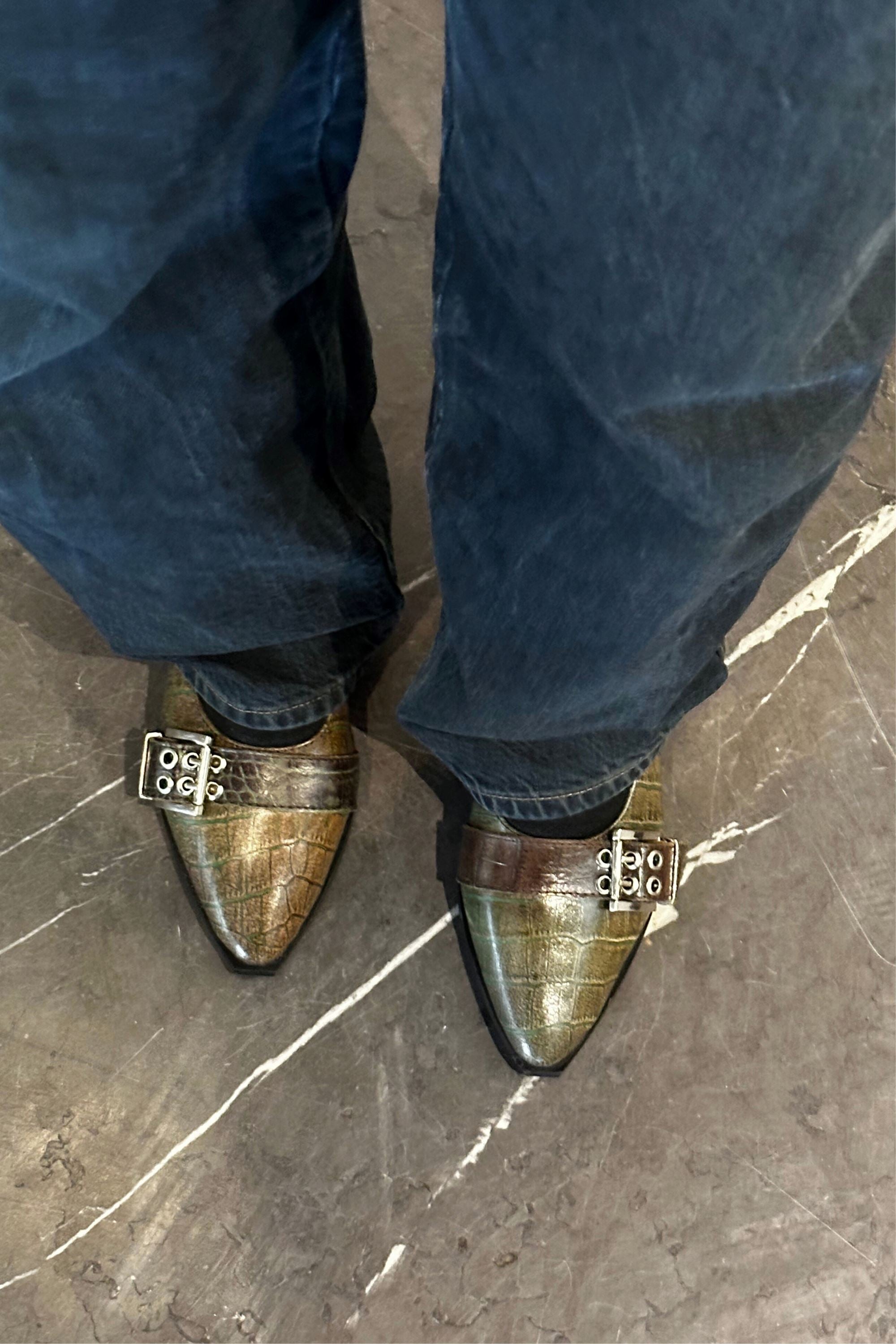 Buckled Ballet Flats in Rare Green