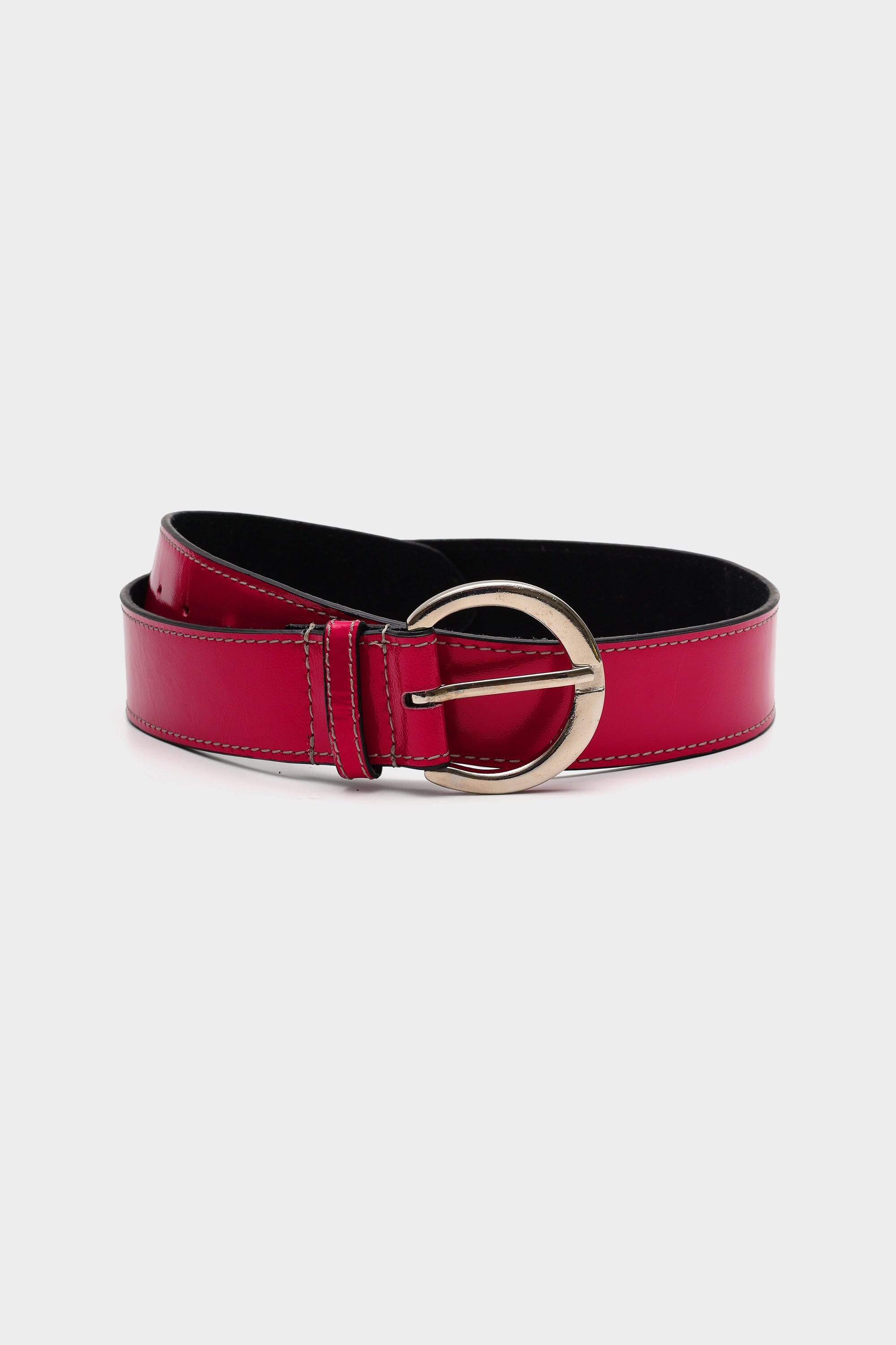 Buckled Belt in Pink Patent Leather
