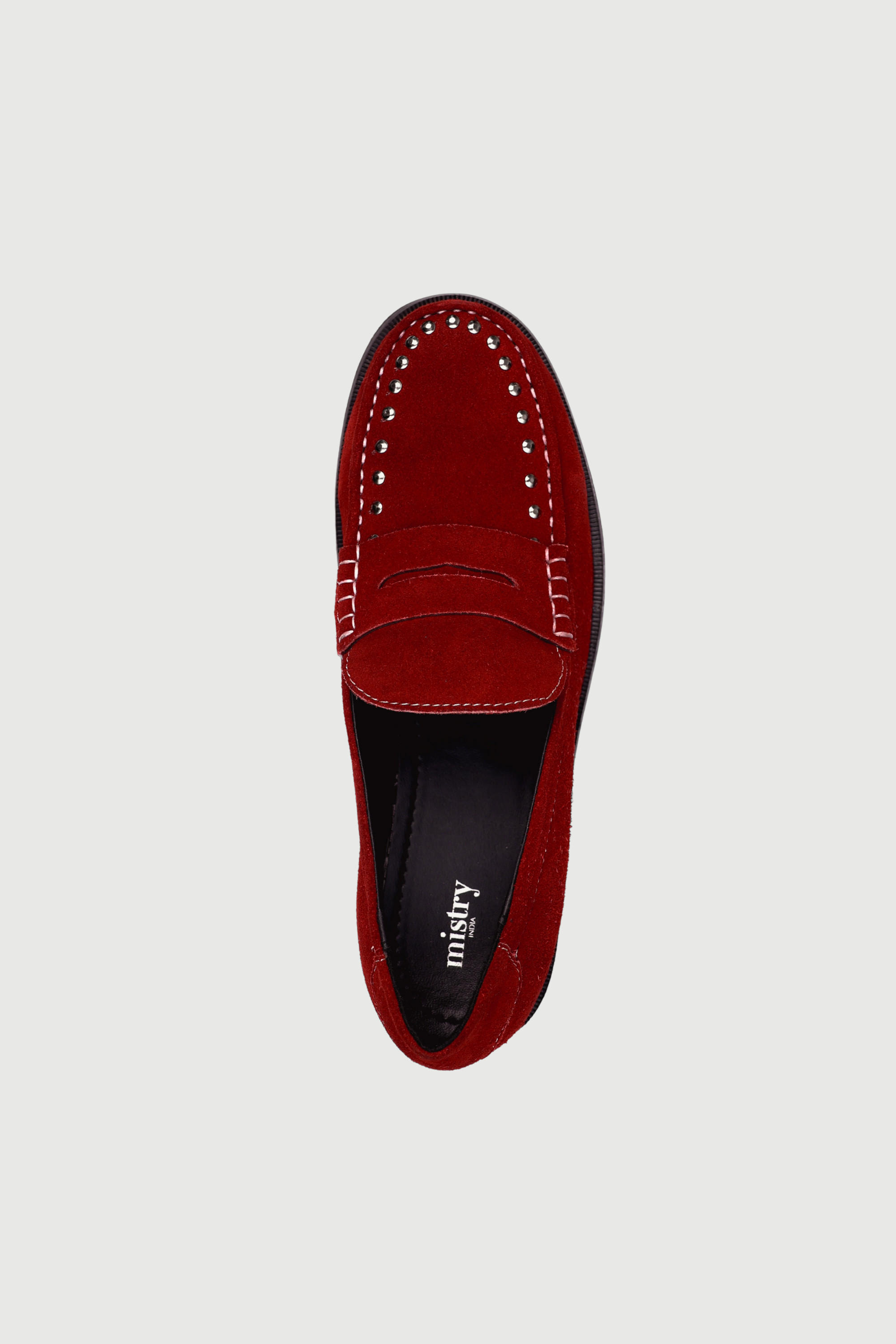 Penny Cut Loafers with Rivets in Crimson