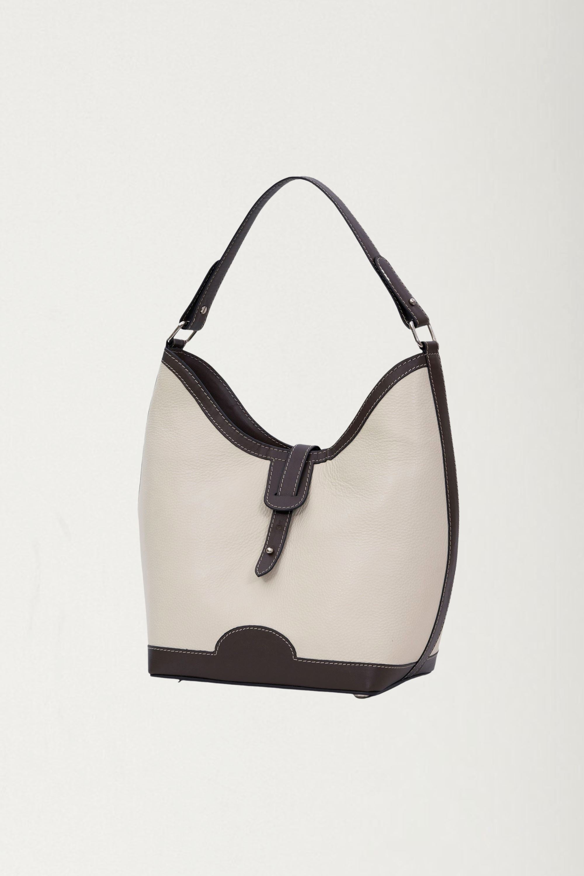 Barrel Top Handle Bag in Cream & Black