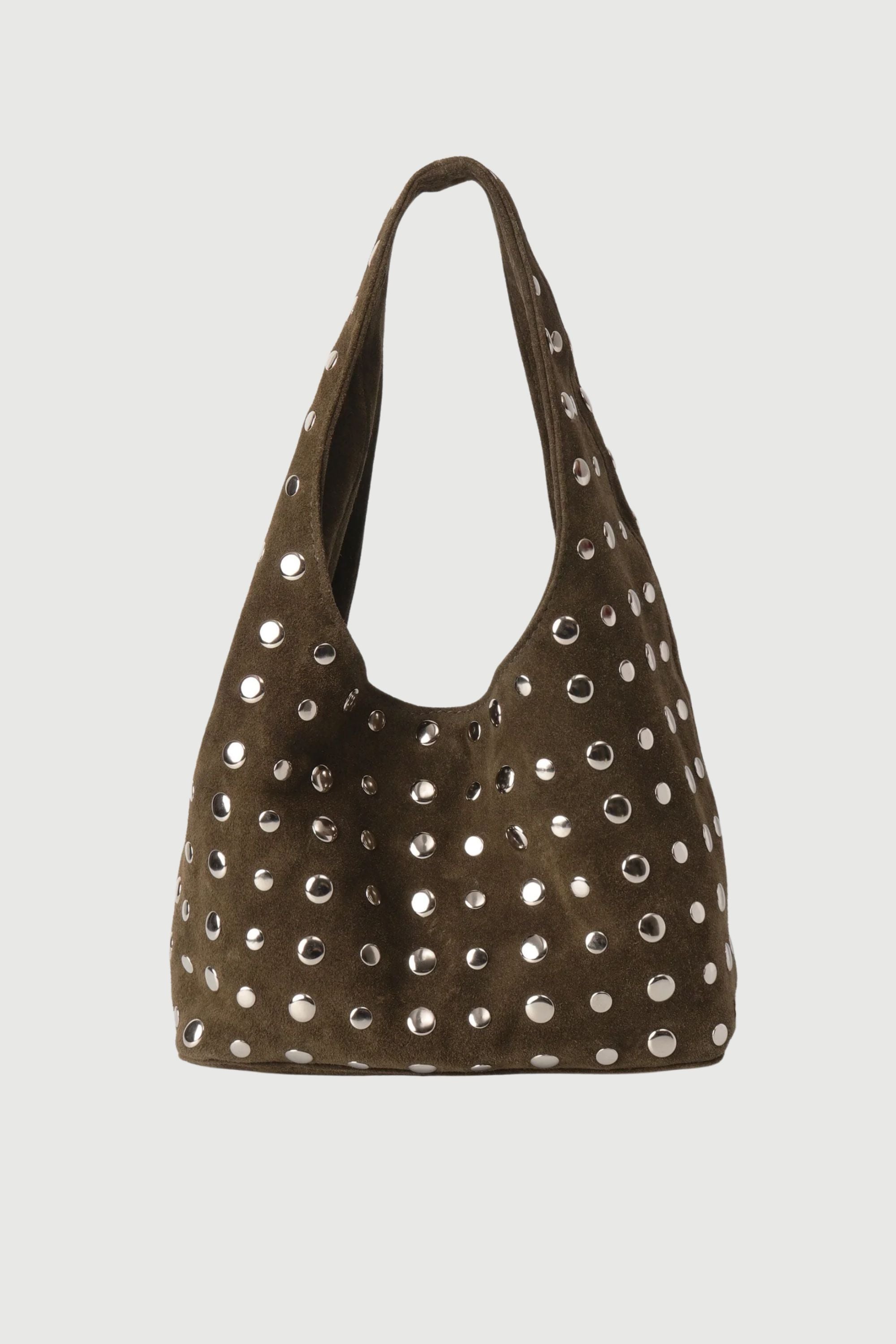 Icon Studded Midi in Brown Suede