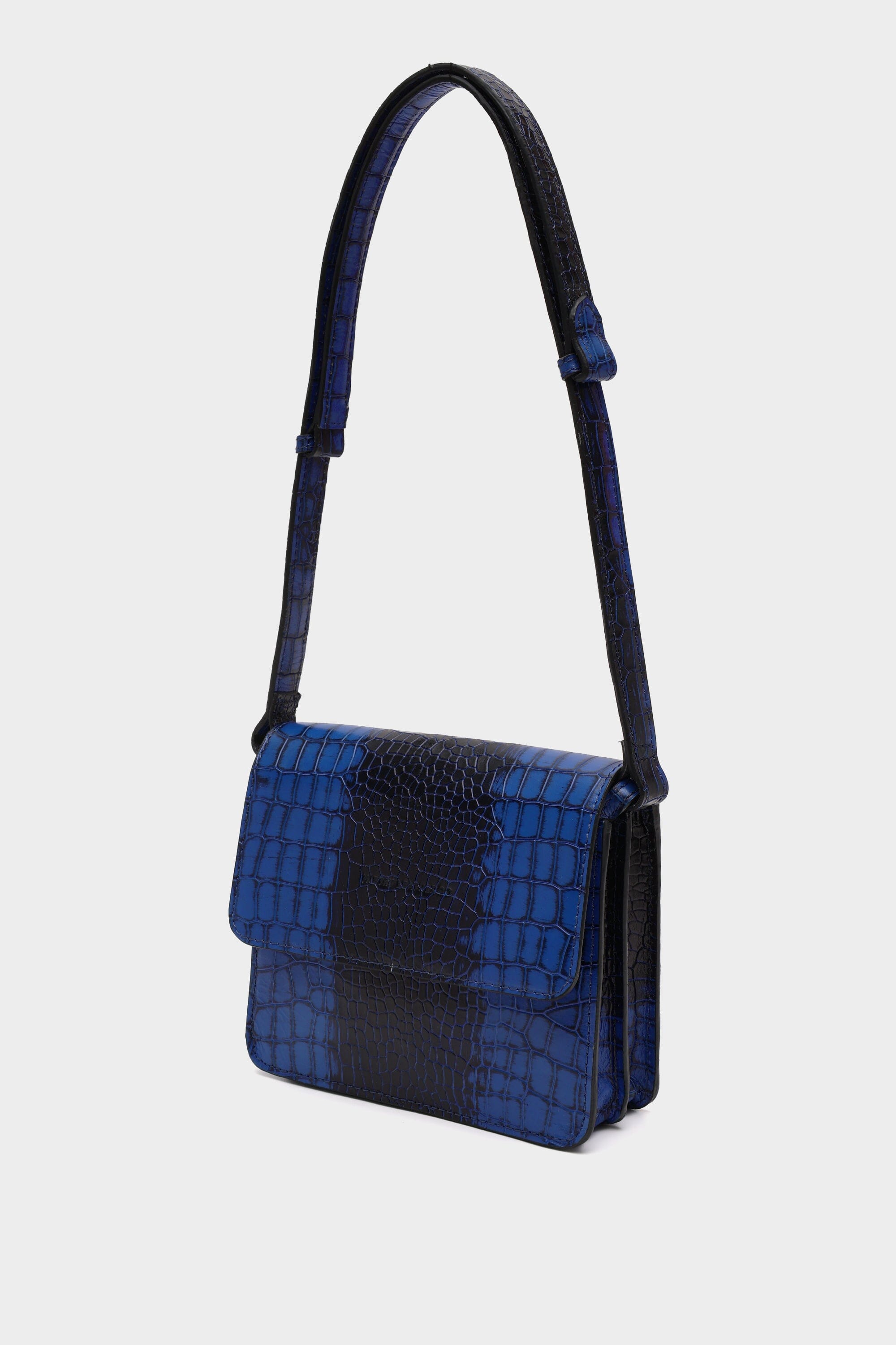 Classic Flap Croc Embossed Bag in Midnight Blue