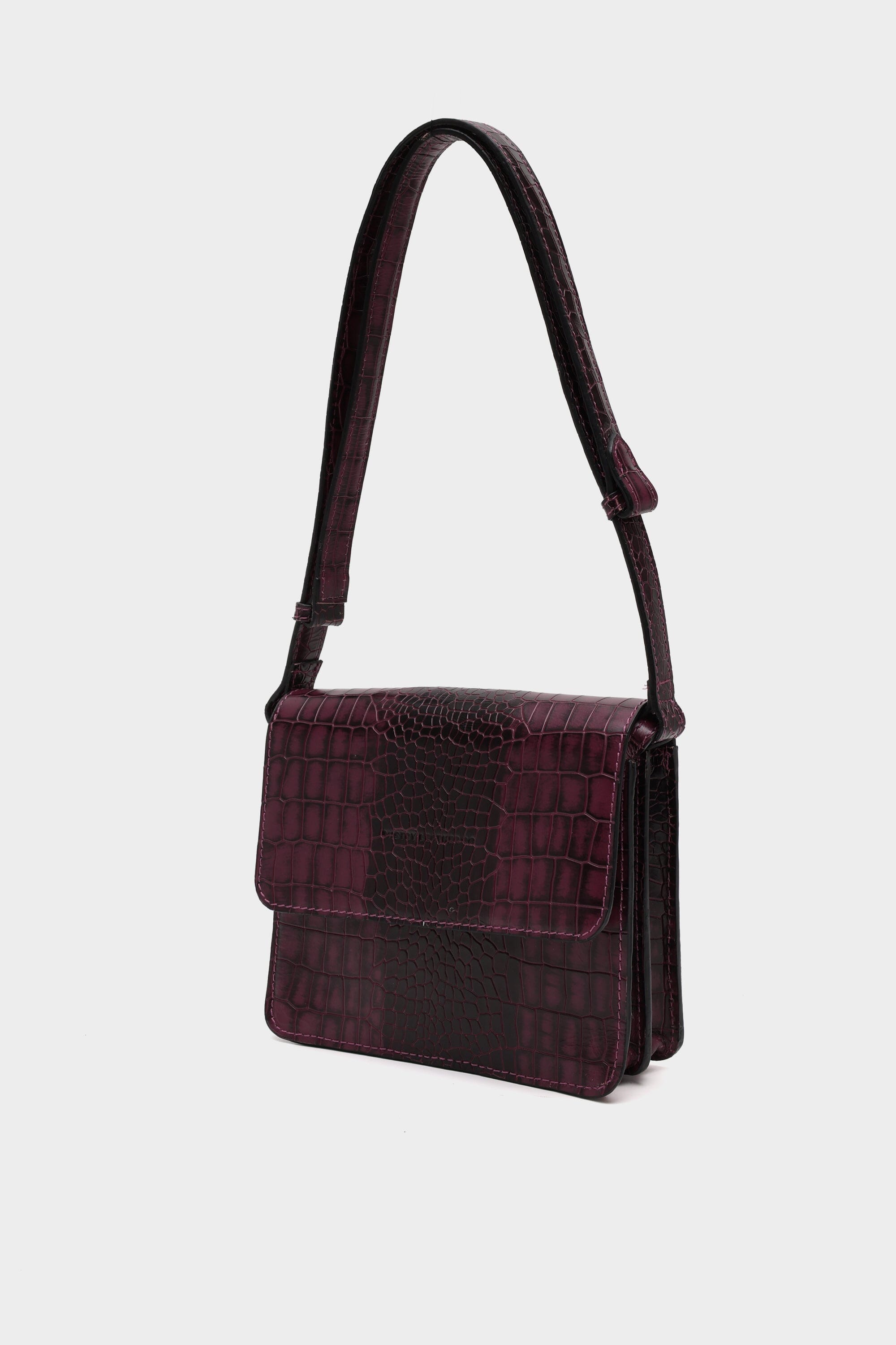 Classic Flap Croc Embossed Bag in Mulberry