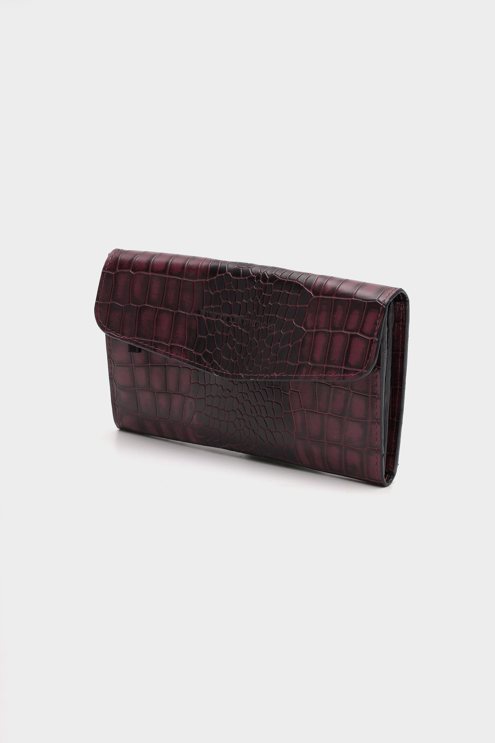 Croc-Embossed Leather Wallet In Mulberry