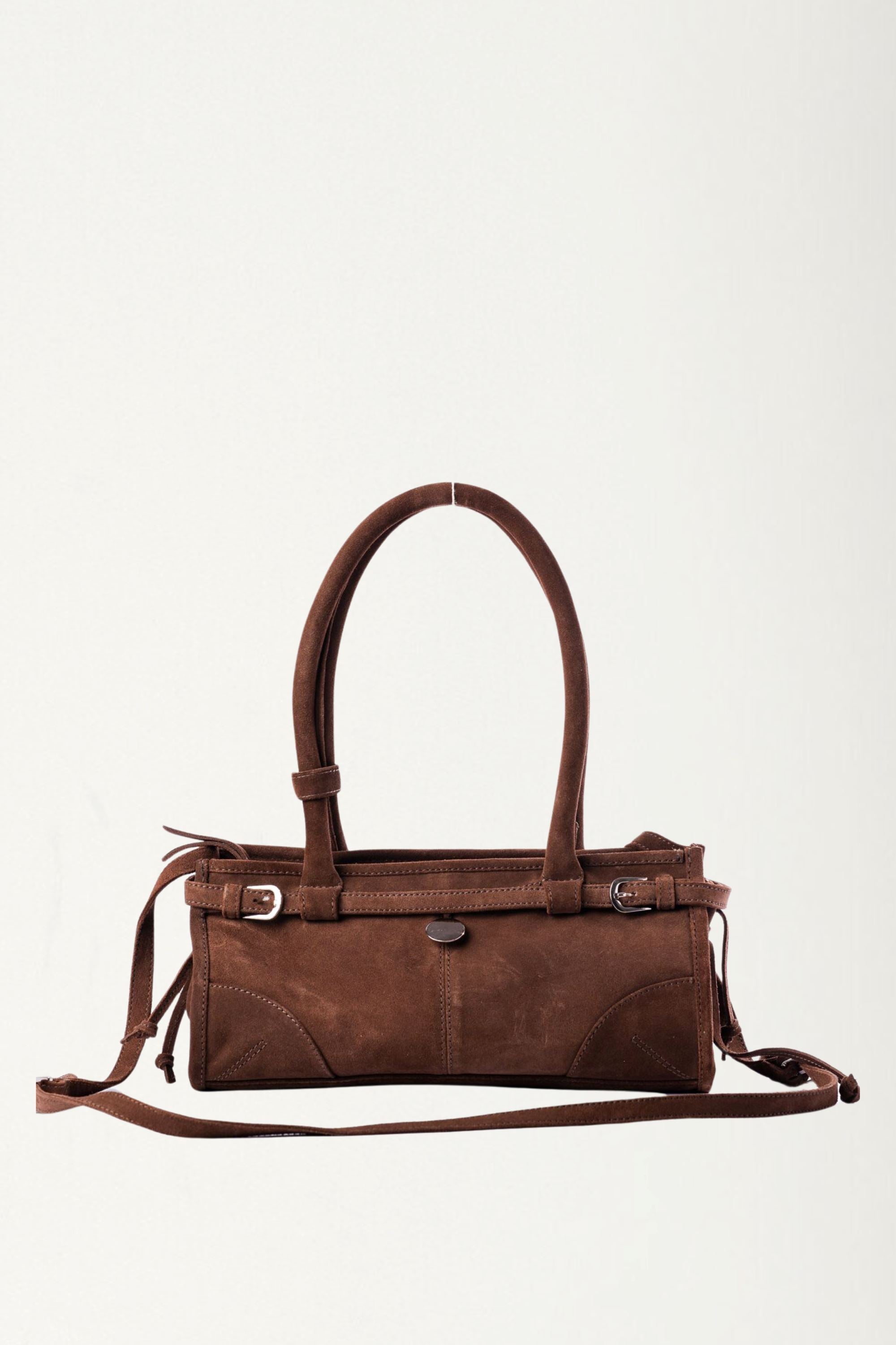 Benny Shoulder Bag in Brown Suede