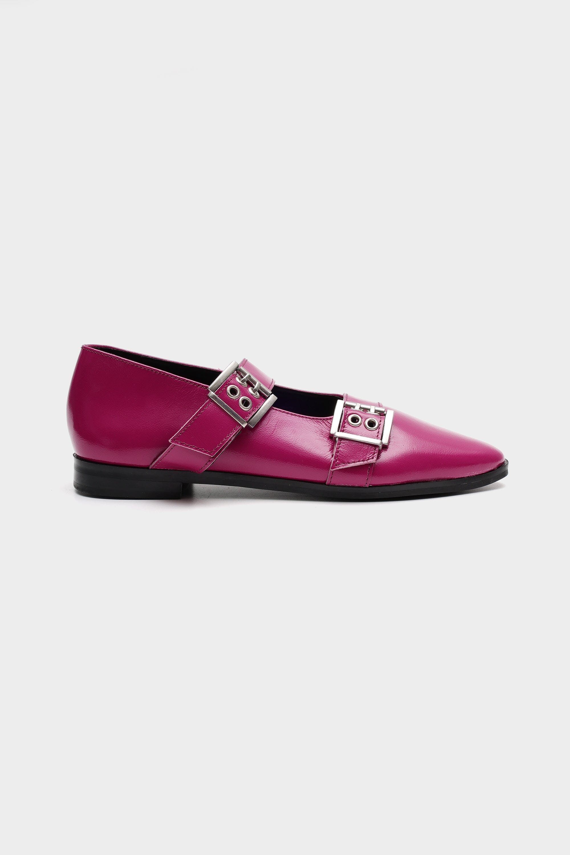 Buckled Ballet Flats in Hot Pink
