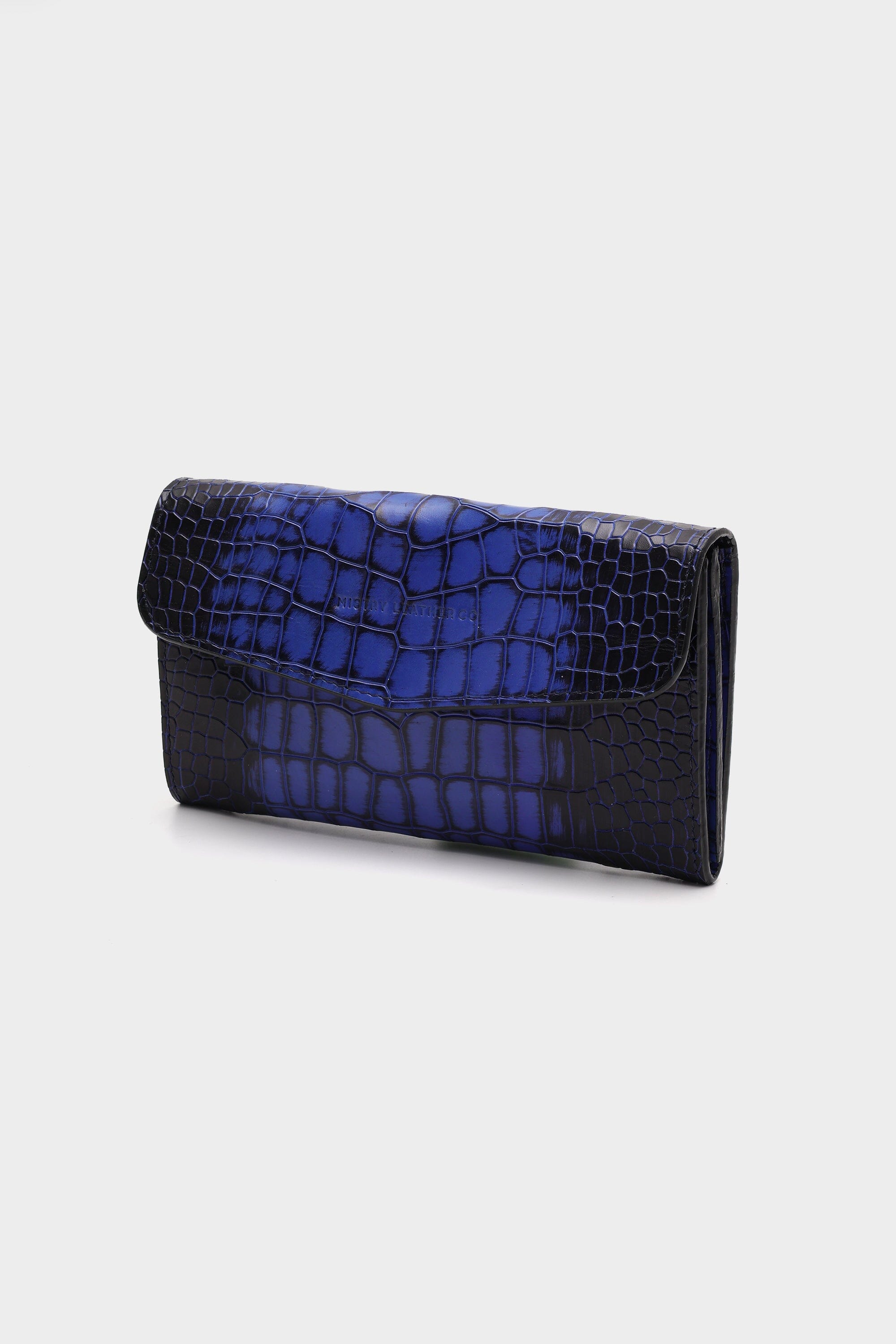 Croc-Embossed Leather Wallet In Midnight Blue