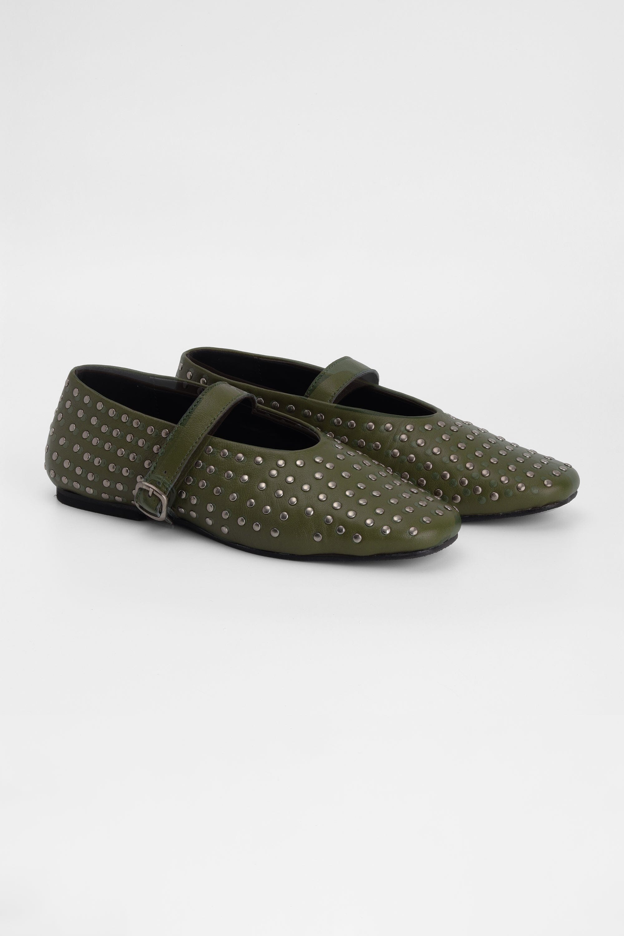 Olive Green Ballet Flats with Rivets