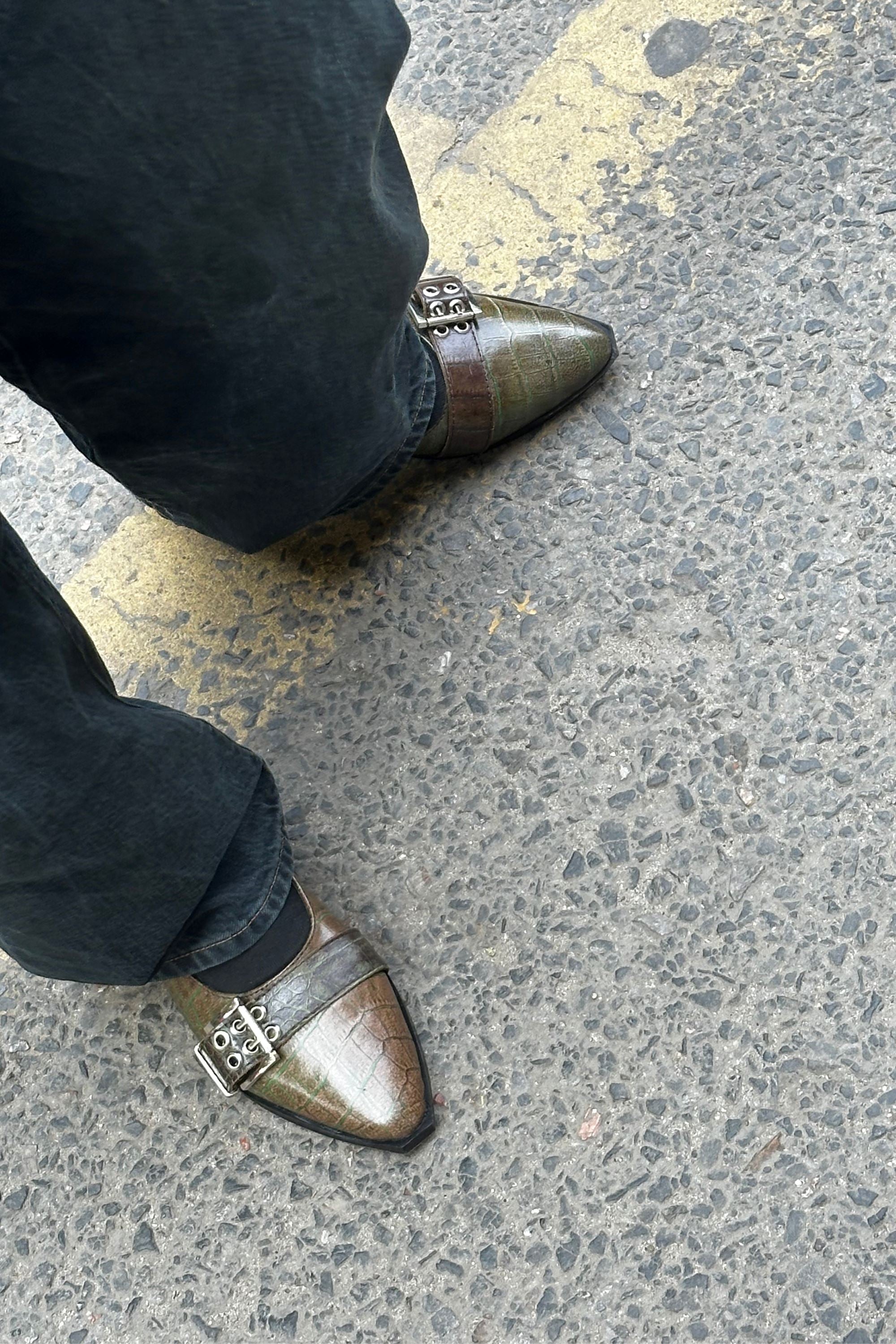 Buckled Ballet Flats in Rare Green