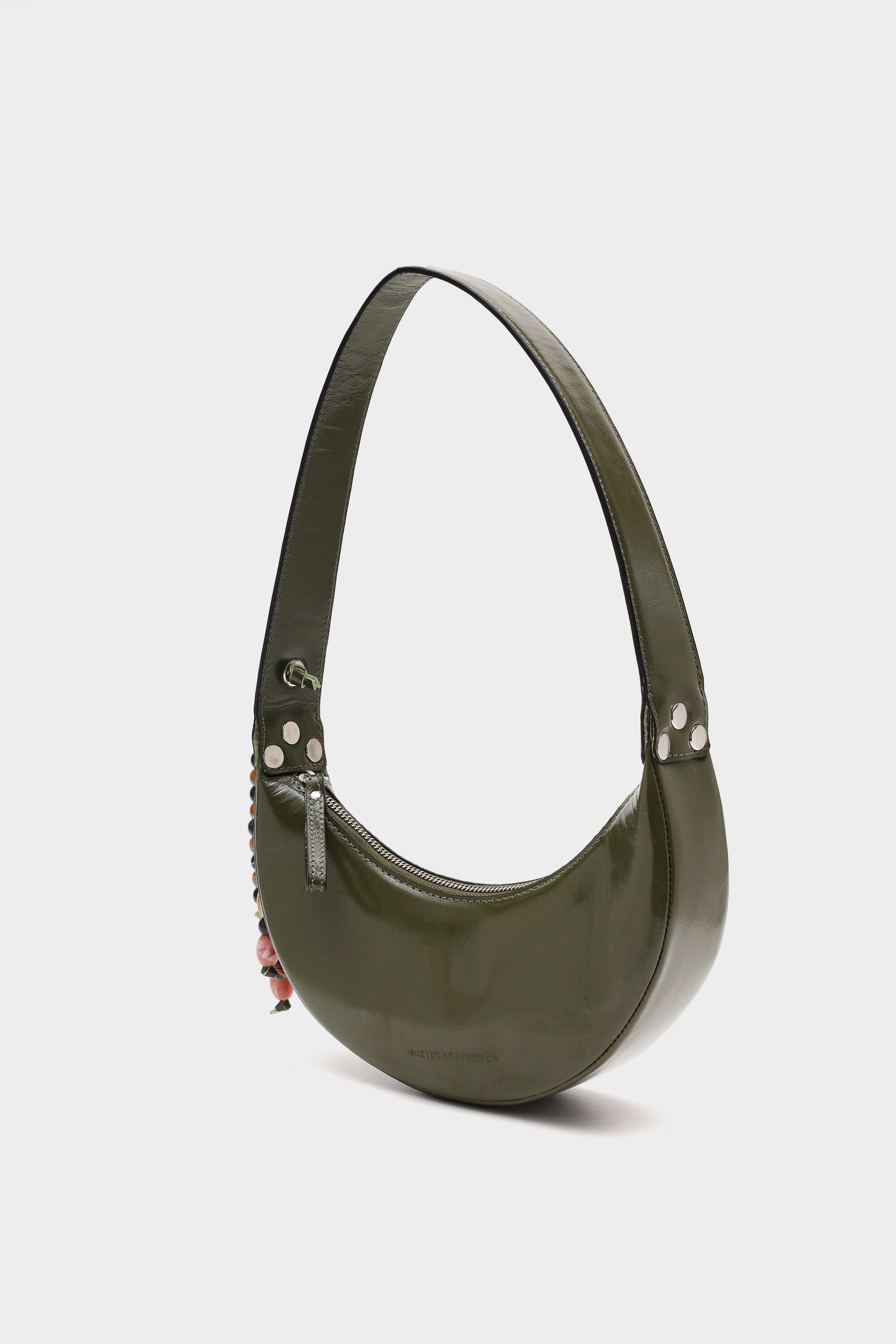 Selena in Olive Green Patent Leather with Embellishments