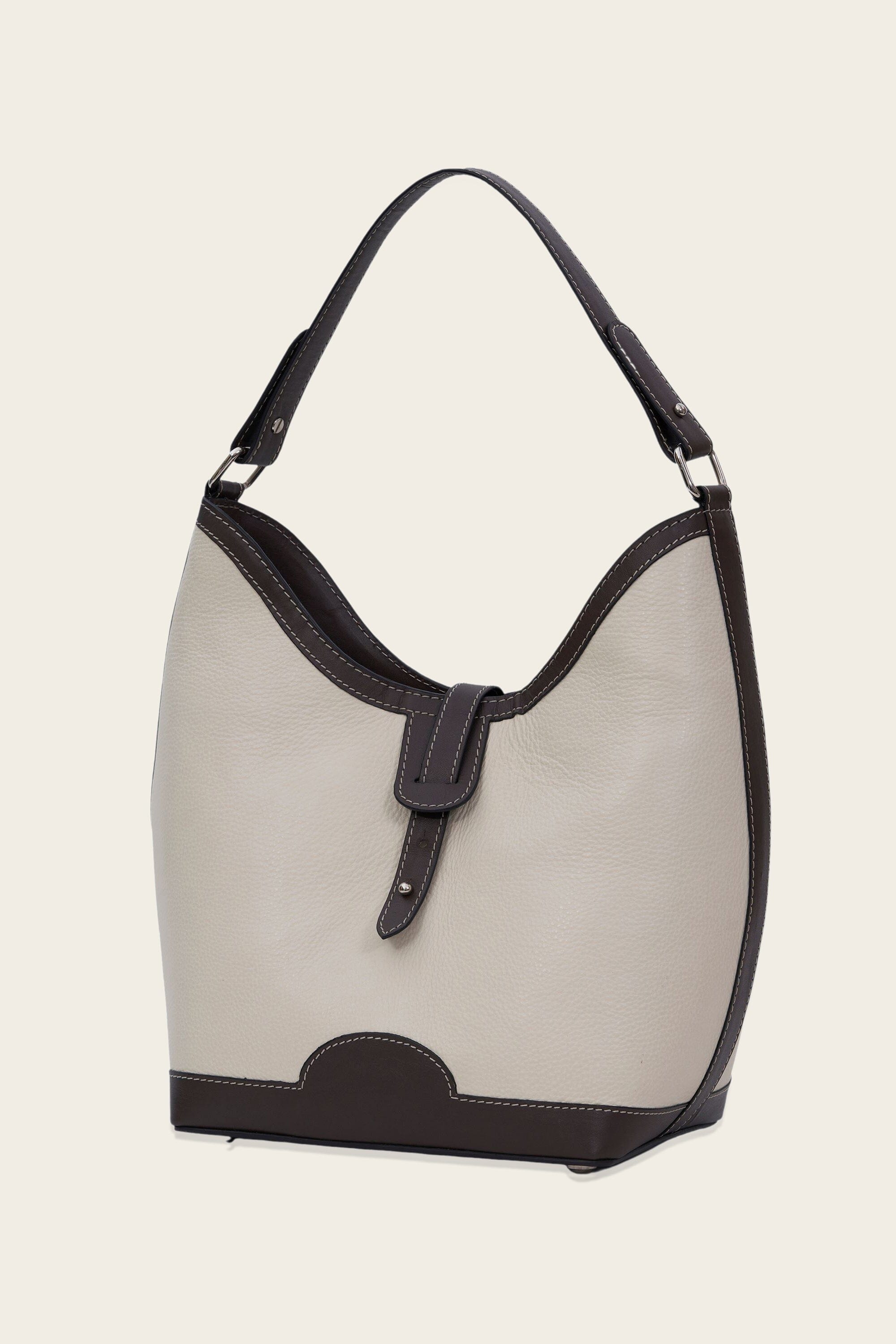 Barrel Top Handle Bag in Cream & Black