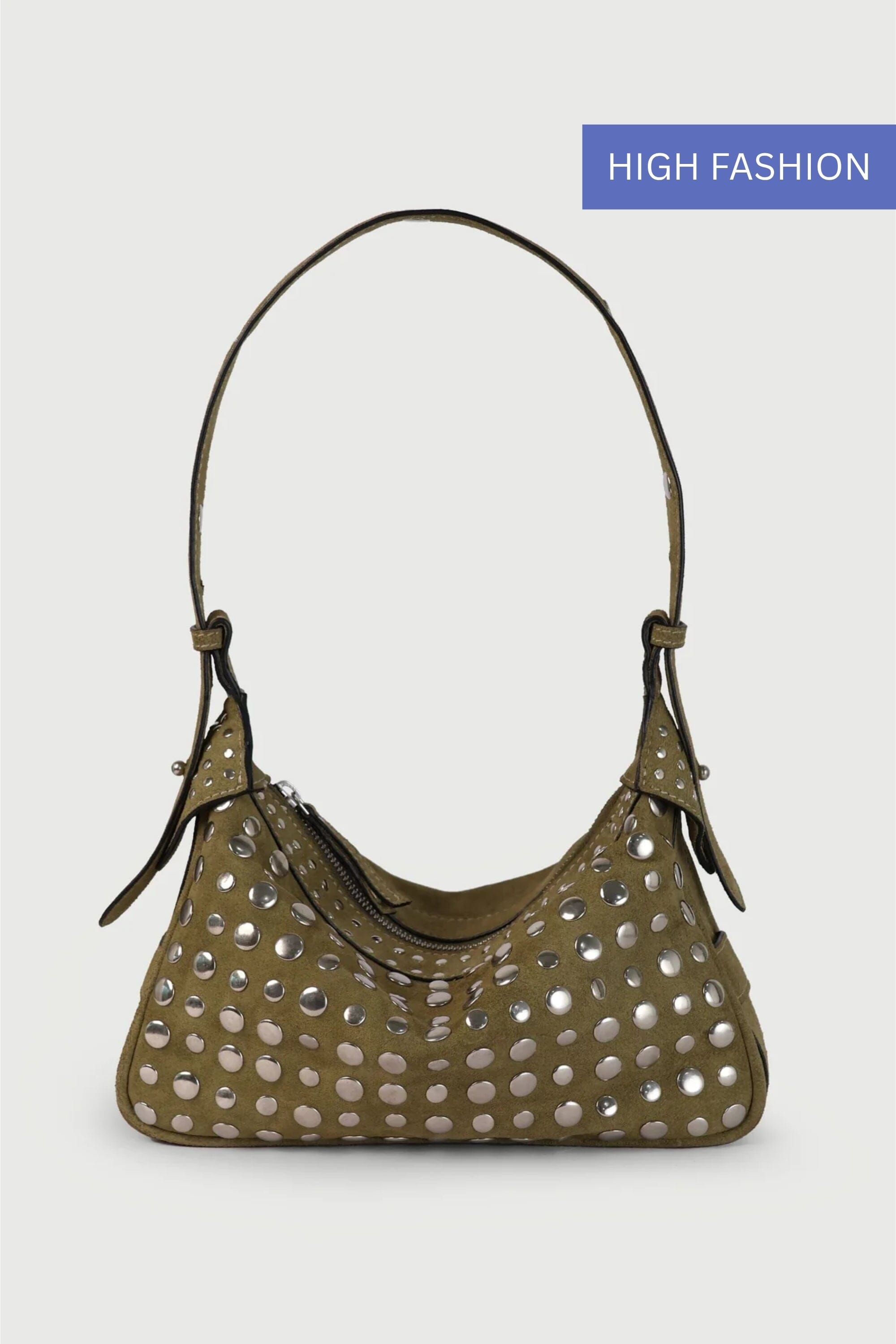 Icon Studded Baguette in Olive Green